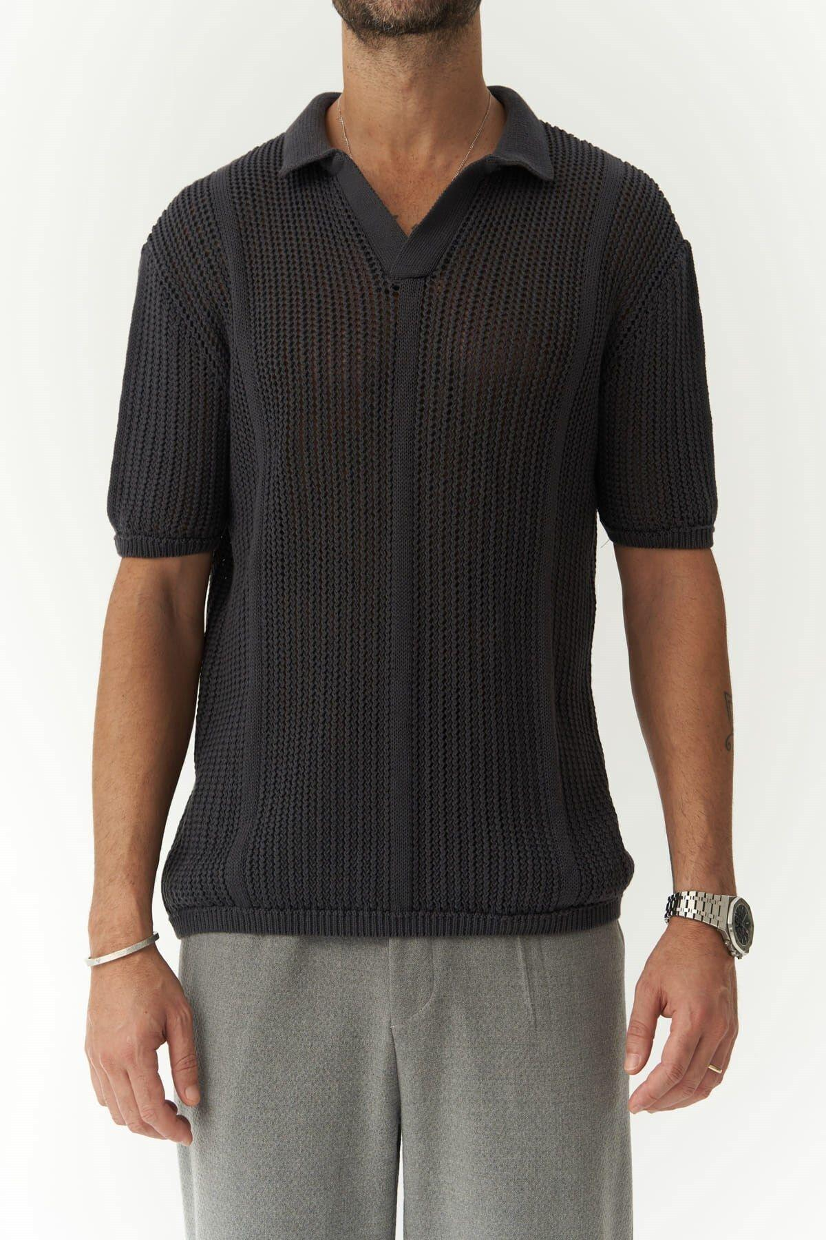 Looke Erkek Çizgi Detay Füme Triko T-shirt