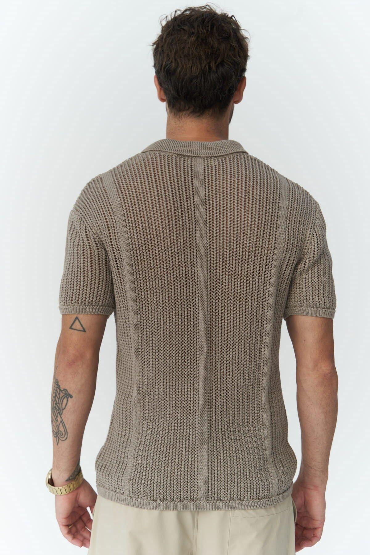 Looke Men's Dark Beige Knit T-Shirt 