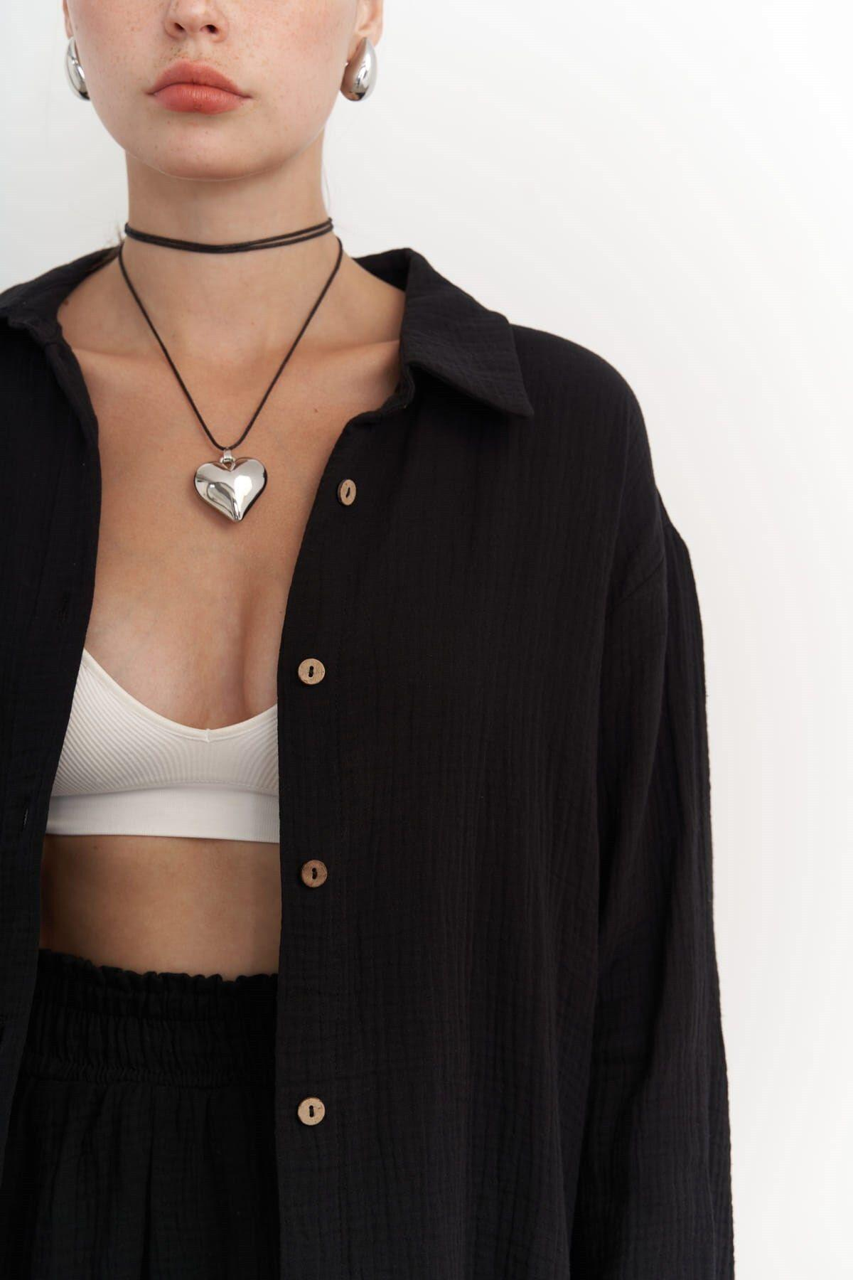 Bohemai Lorissa Black Muslin Shorts Set