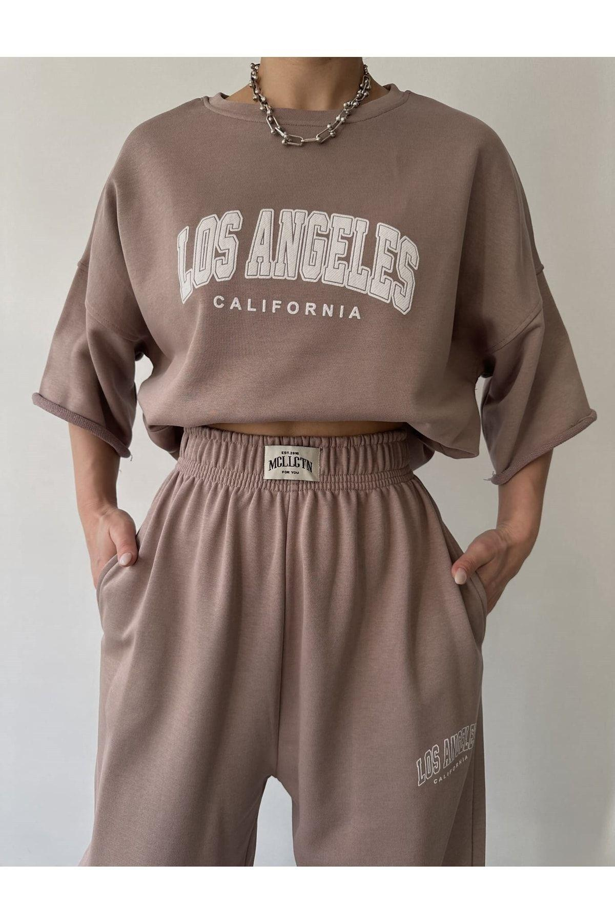 Los Angeles Taupe Gray T-Shirt Tracksuit Set