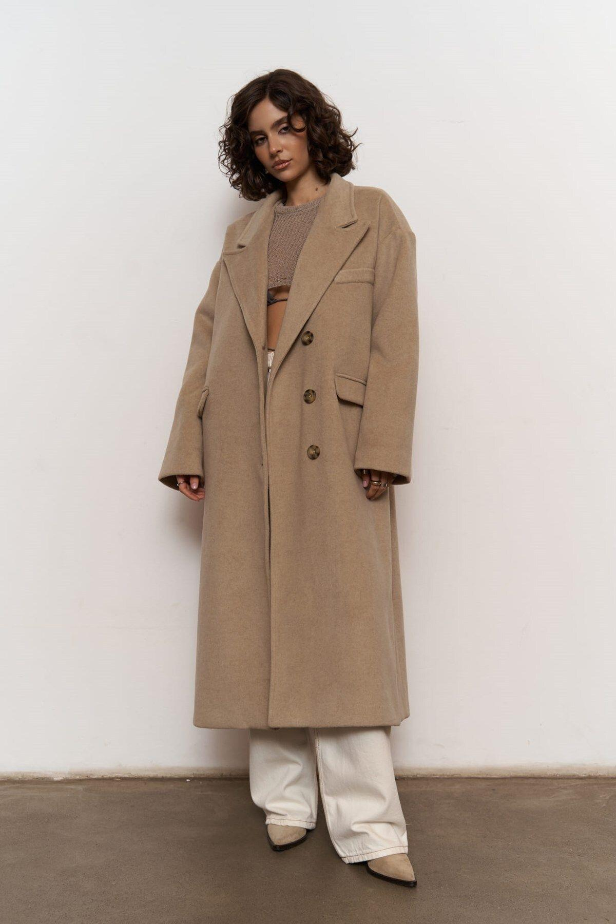 Mai Collection Lowen Light Brown Oversize Coat