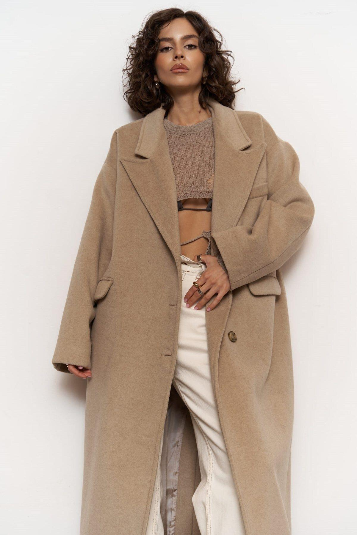 Mai Collection Lowen Light Brown Oversize Coat