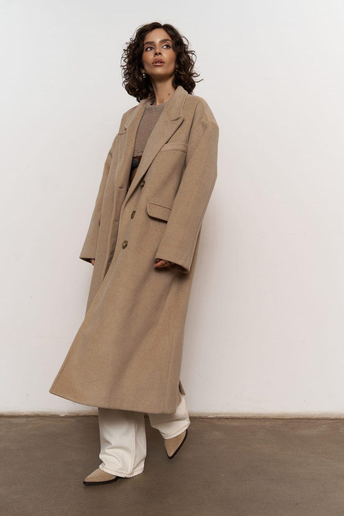 Mai Collection Lowen Light Brown Oversize Coat