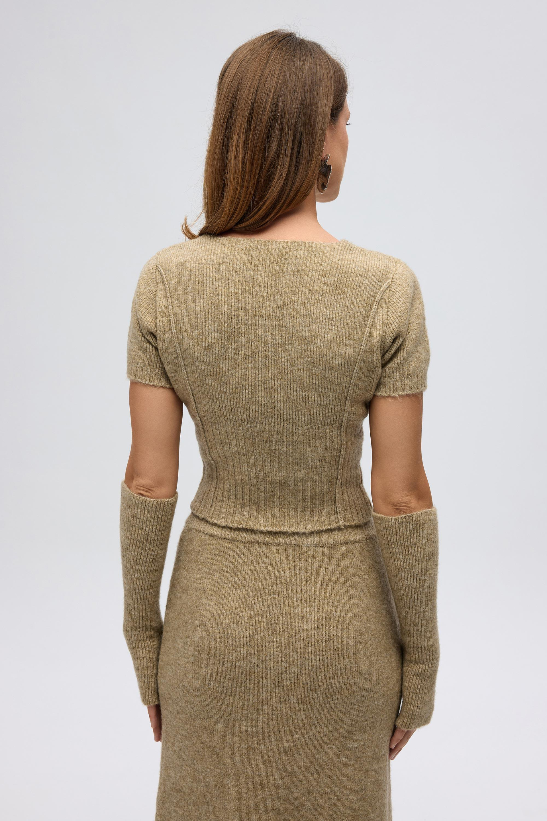 Lumi Gül Detay Vizon Crop Etek Triko Takım