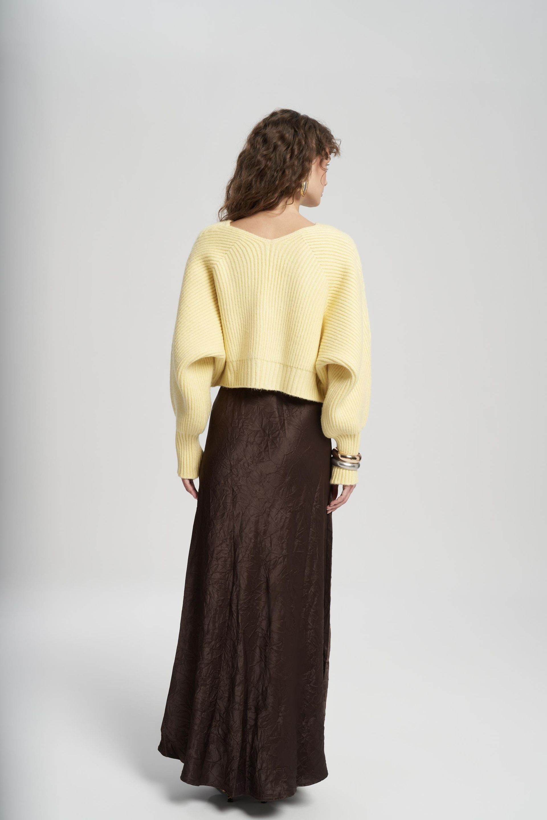 Luna Metal Detay Sarı Kısa Triko Hırka