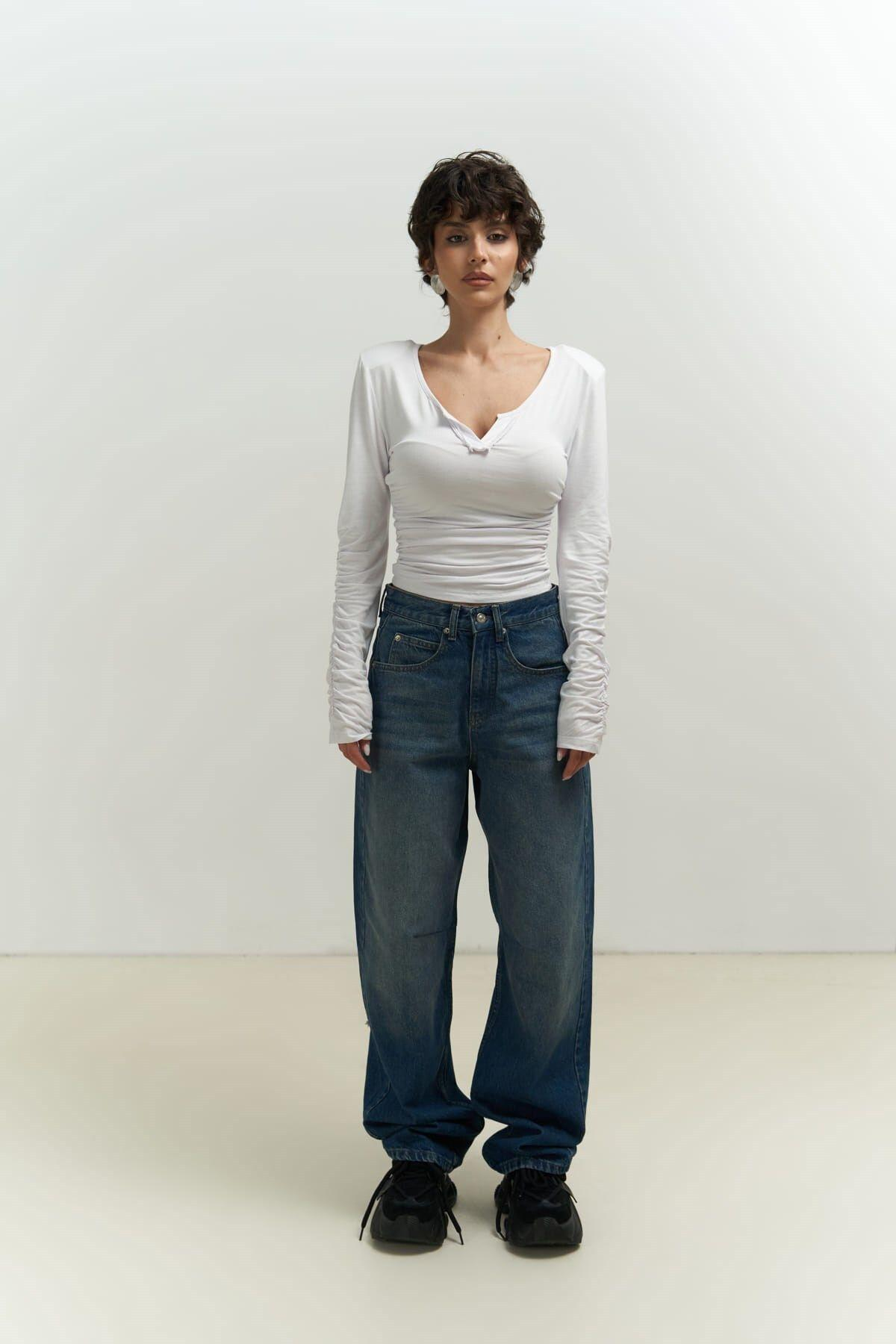 Magenta Padded Long Sleeve White Blouse