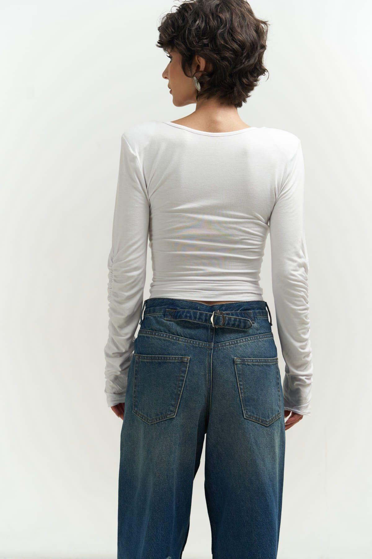 Magenta Padded Long Sleeve White Blouse