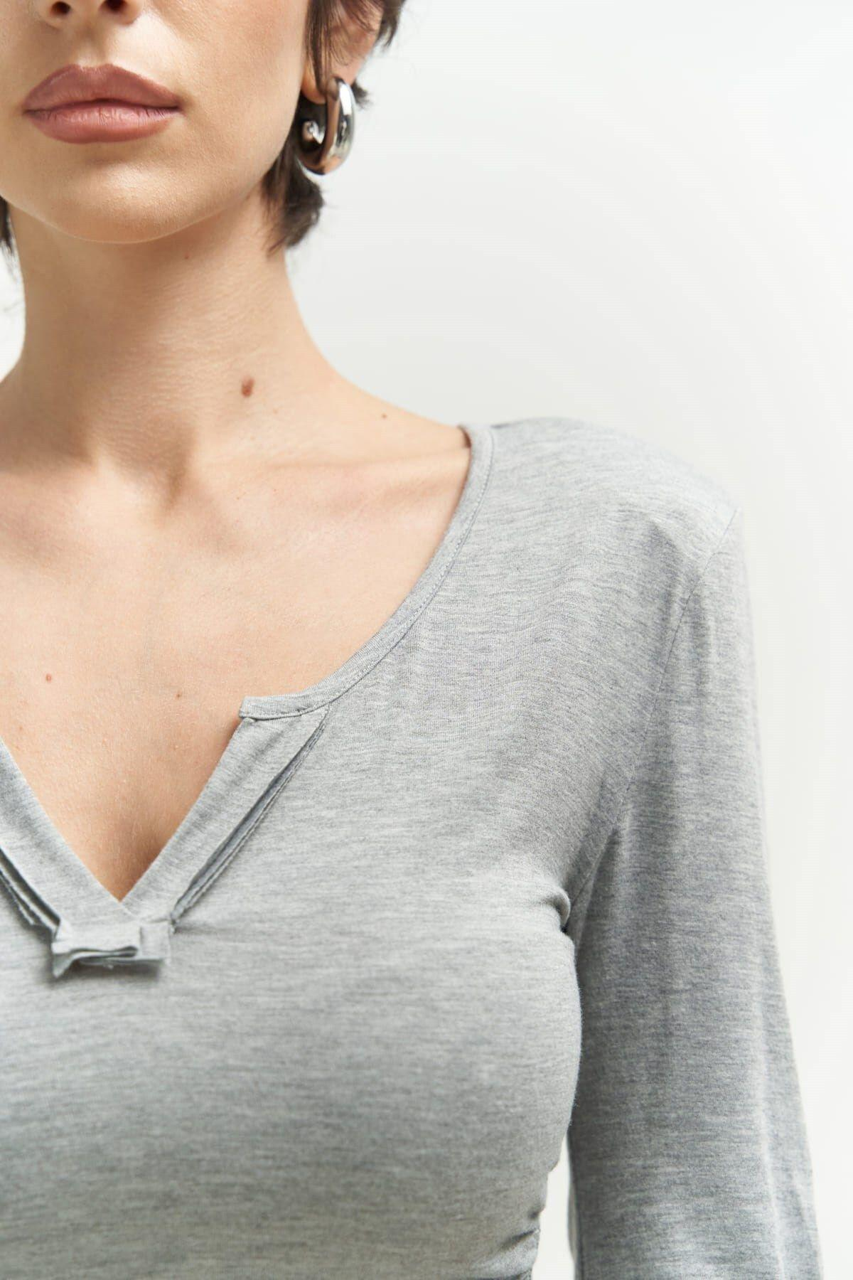 Magenta Padded Long Sleeve Gray Blouse