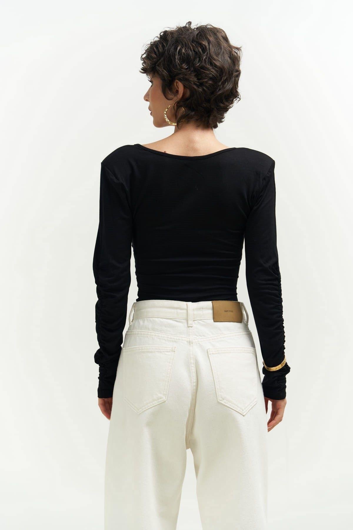 Magenta Padded Long Sleeve Black Blouse