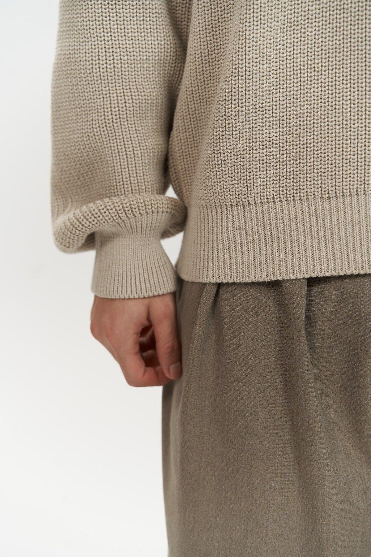 Magnus Men's Polo Neck Beige Knit Sweater