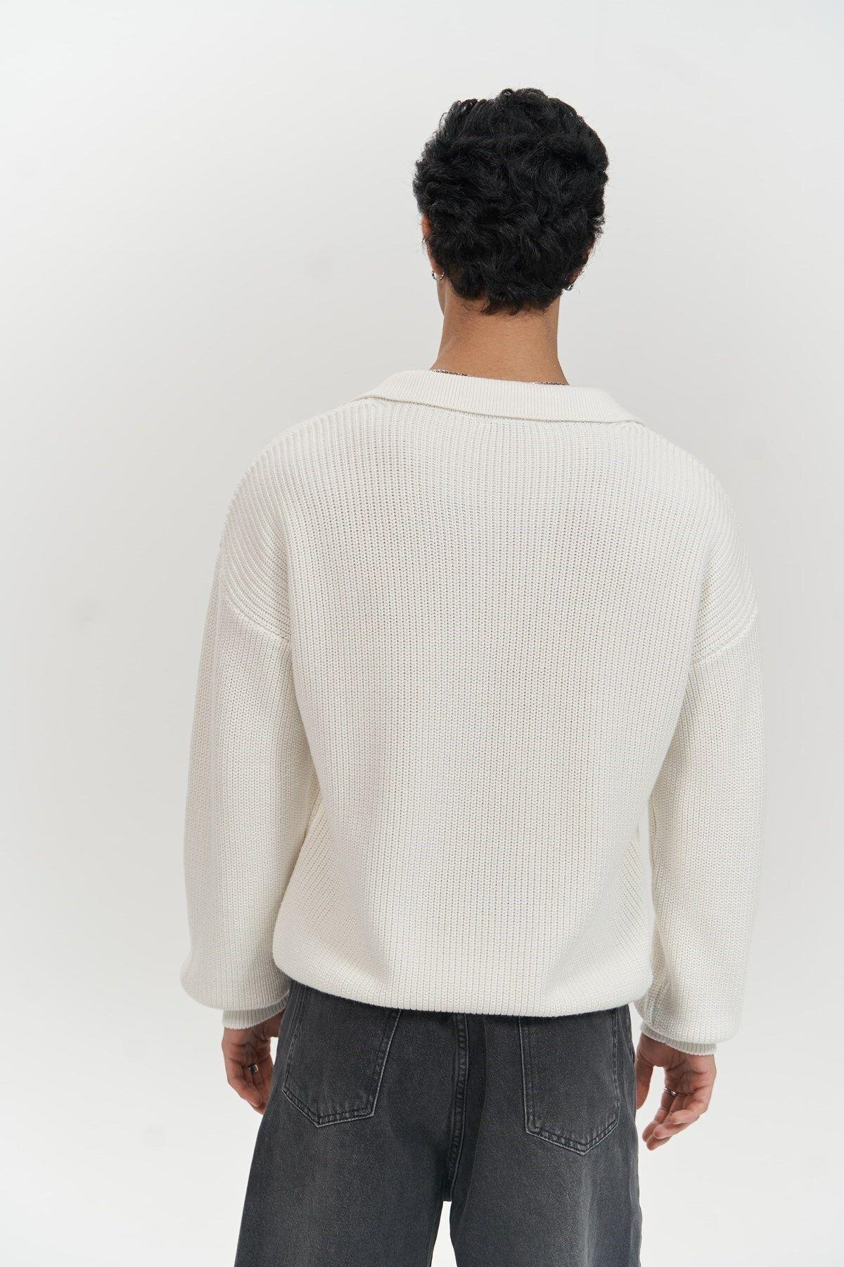 Magnus Polo Yaka Ekru Erkek Triko Kazak