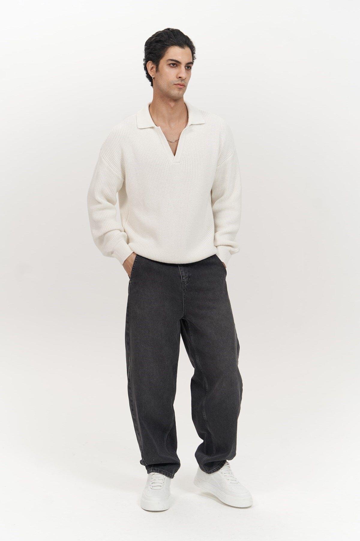 Magnus Polo Yaka Ekru Erkek Triko Kazak