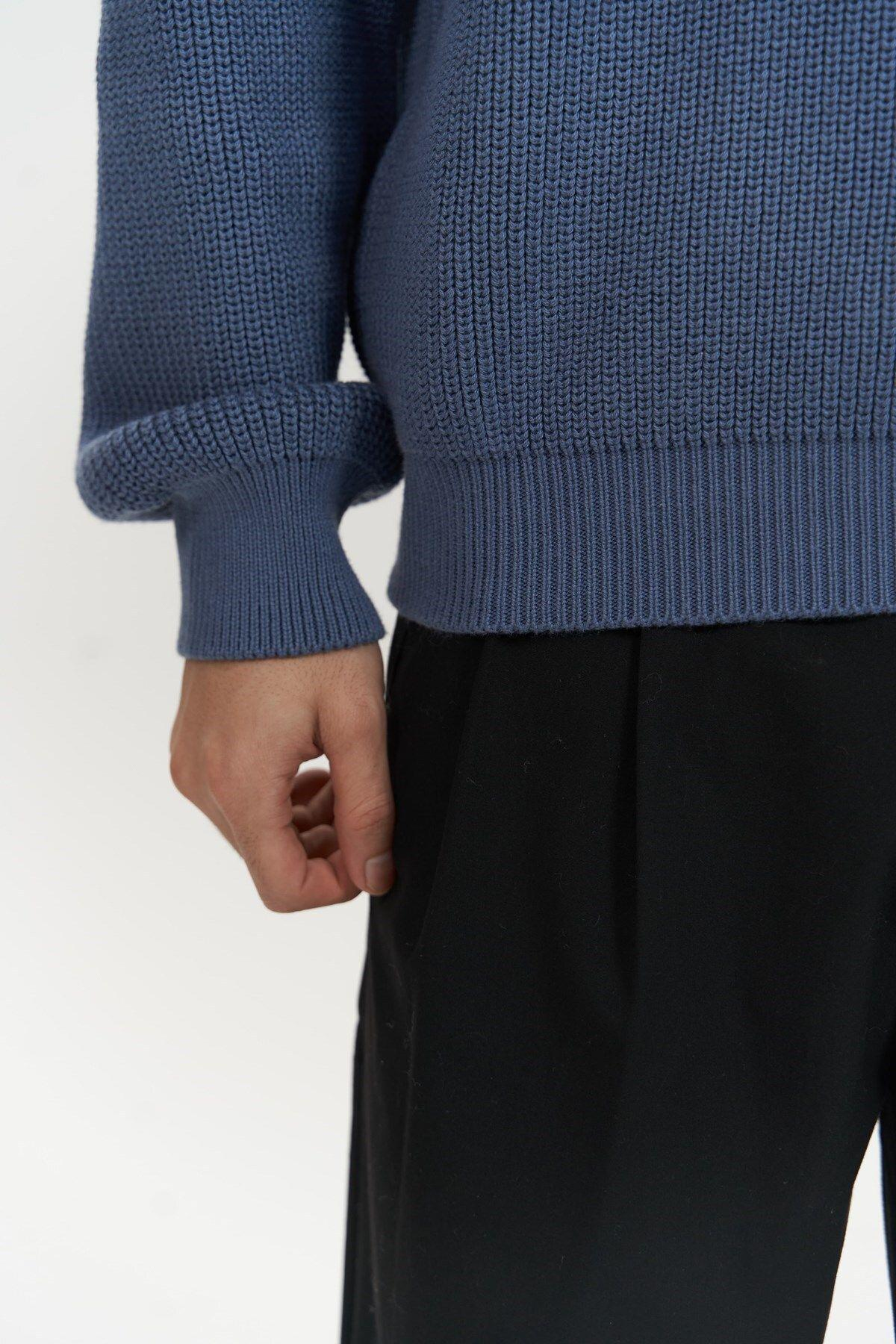 Magnus Men's Polo Neck Indigo Knit Sweater