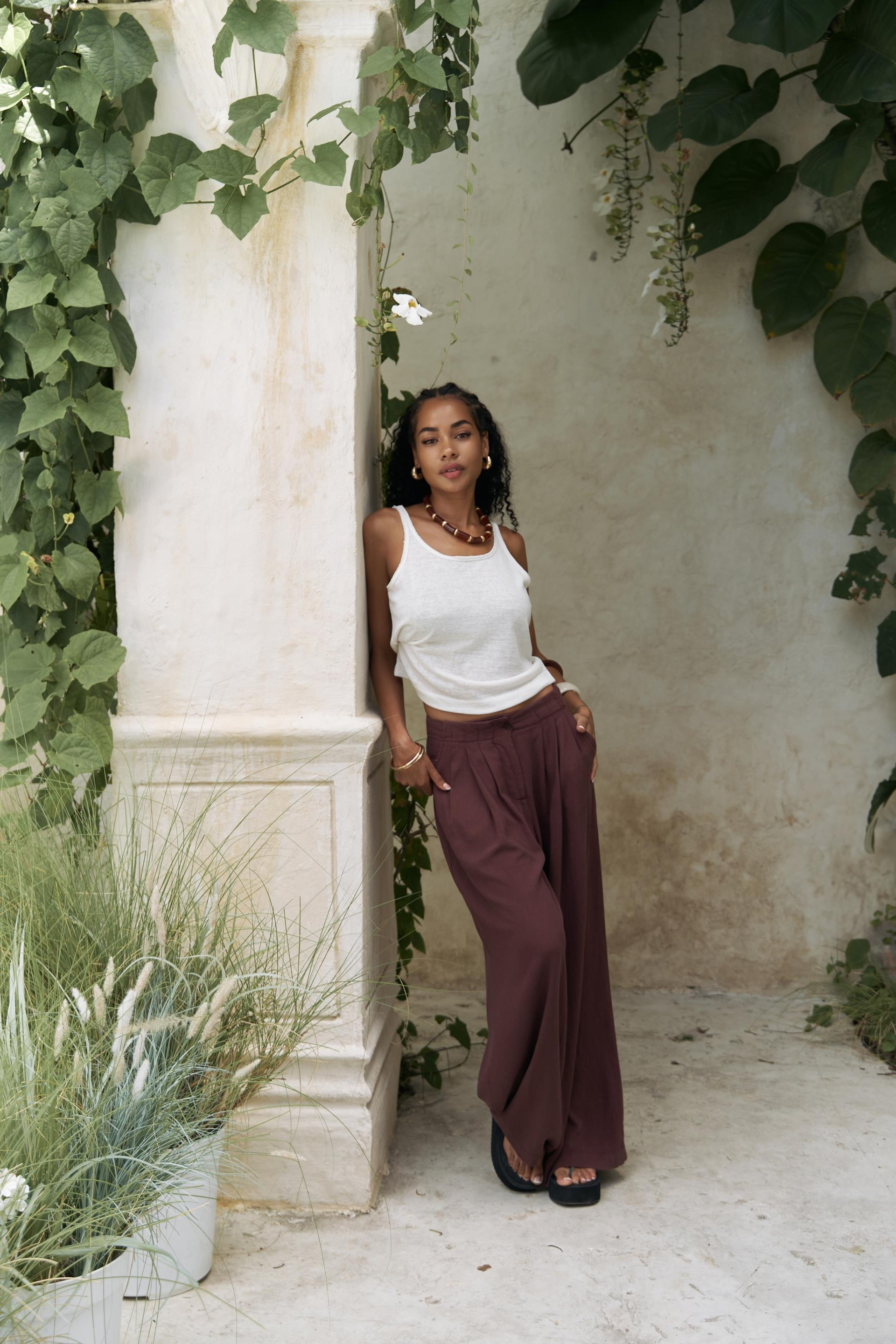 Mahoney Bordo Keten Palazzo Pantolon