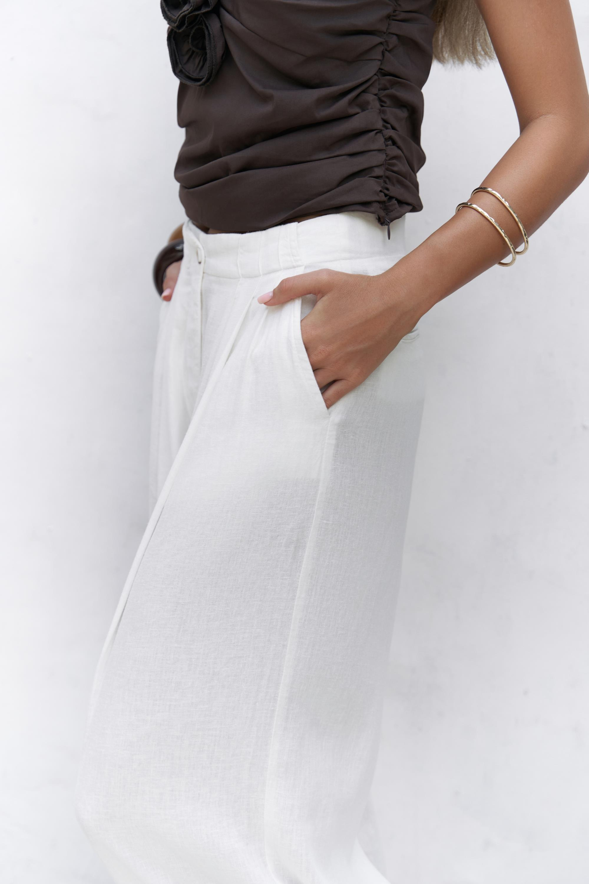 Mahoney Ekru Keten Palazzo Pantolon