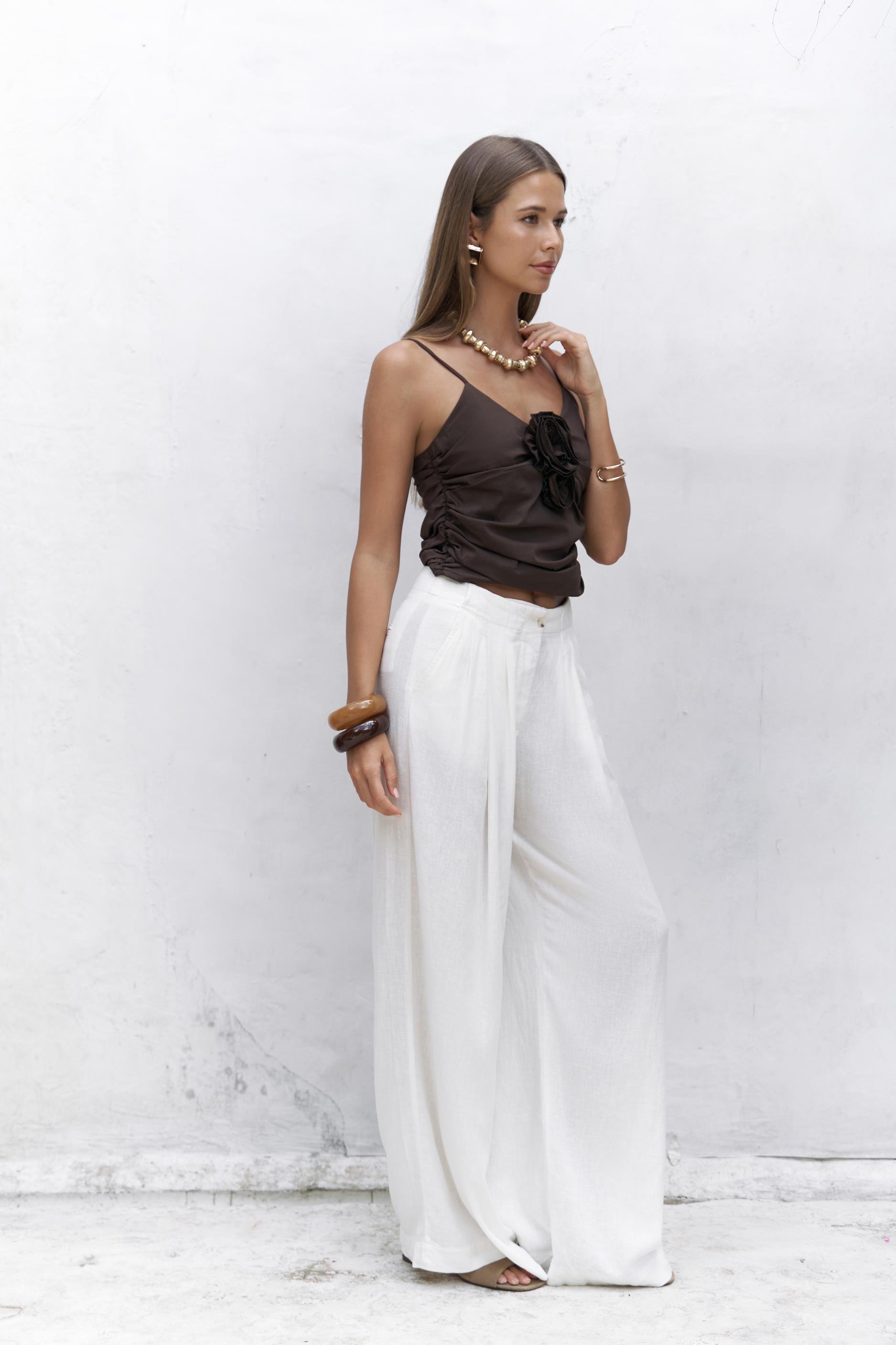 Mahoney Ekru Keten Palazzo Pantolon