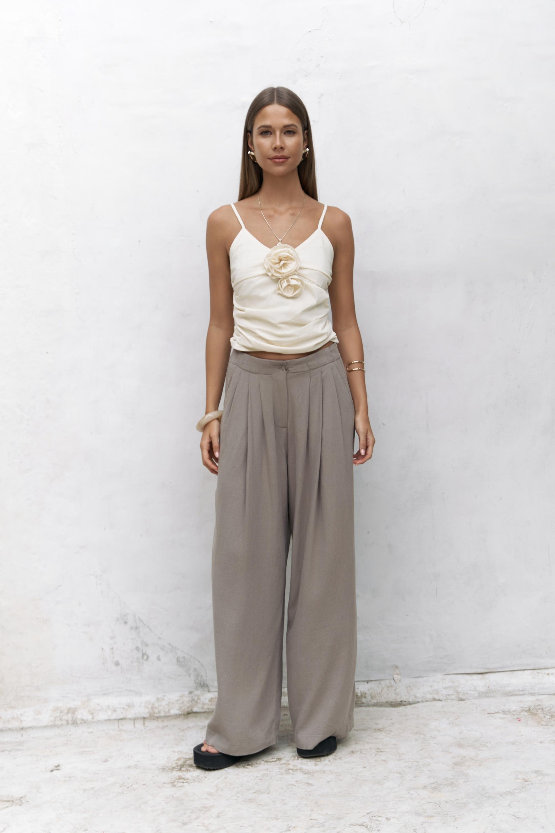 Mahoney Füme Keten Palazzo Pantolon