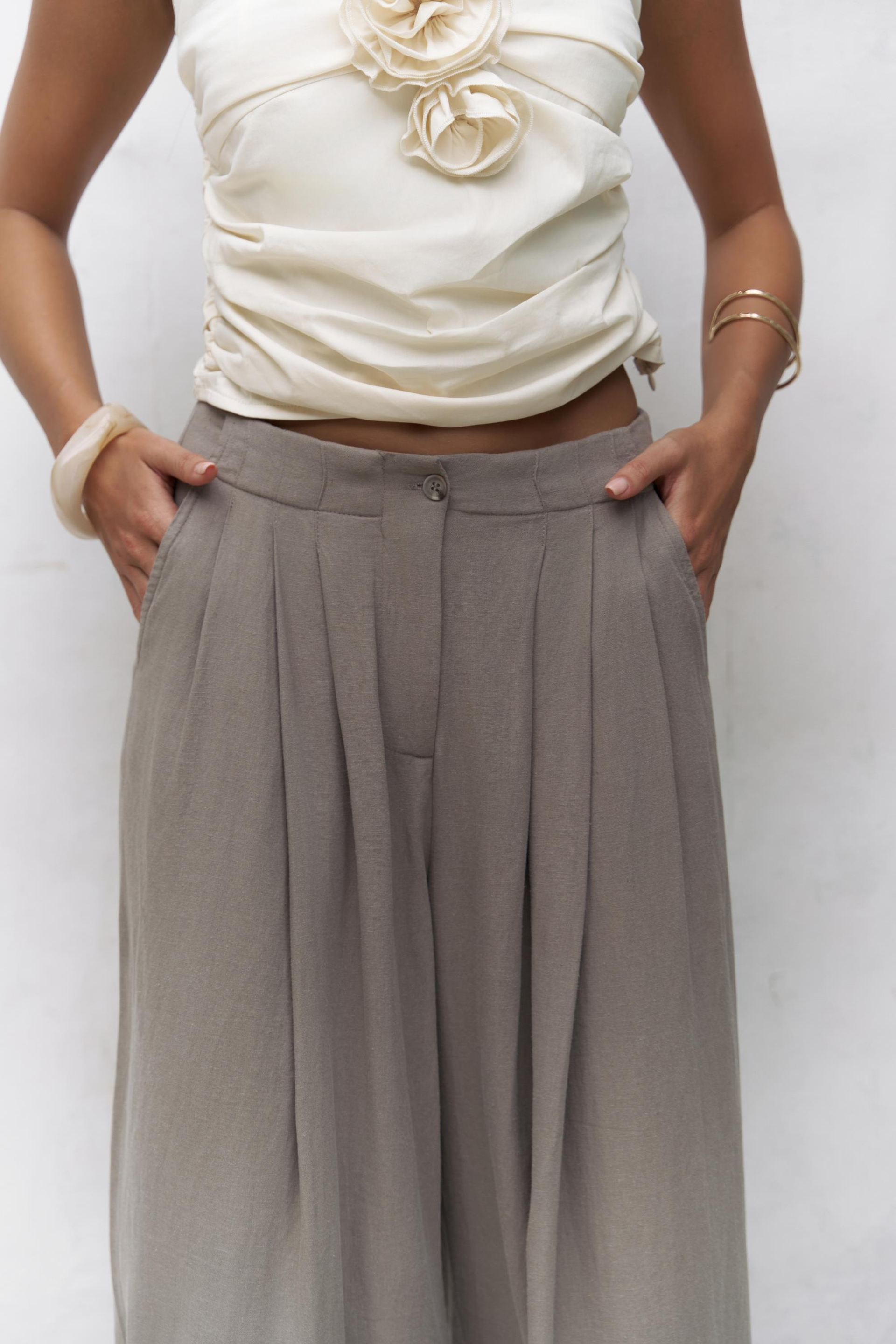 Mahoney Füme Keten Palazzo Pantolon