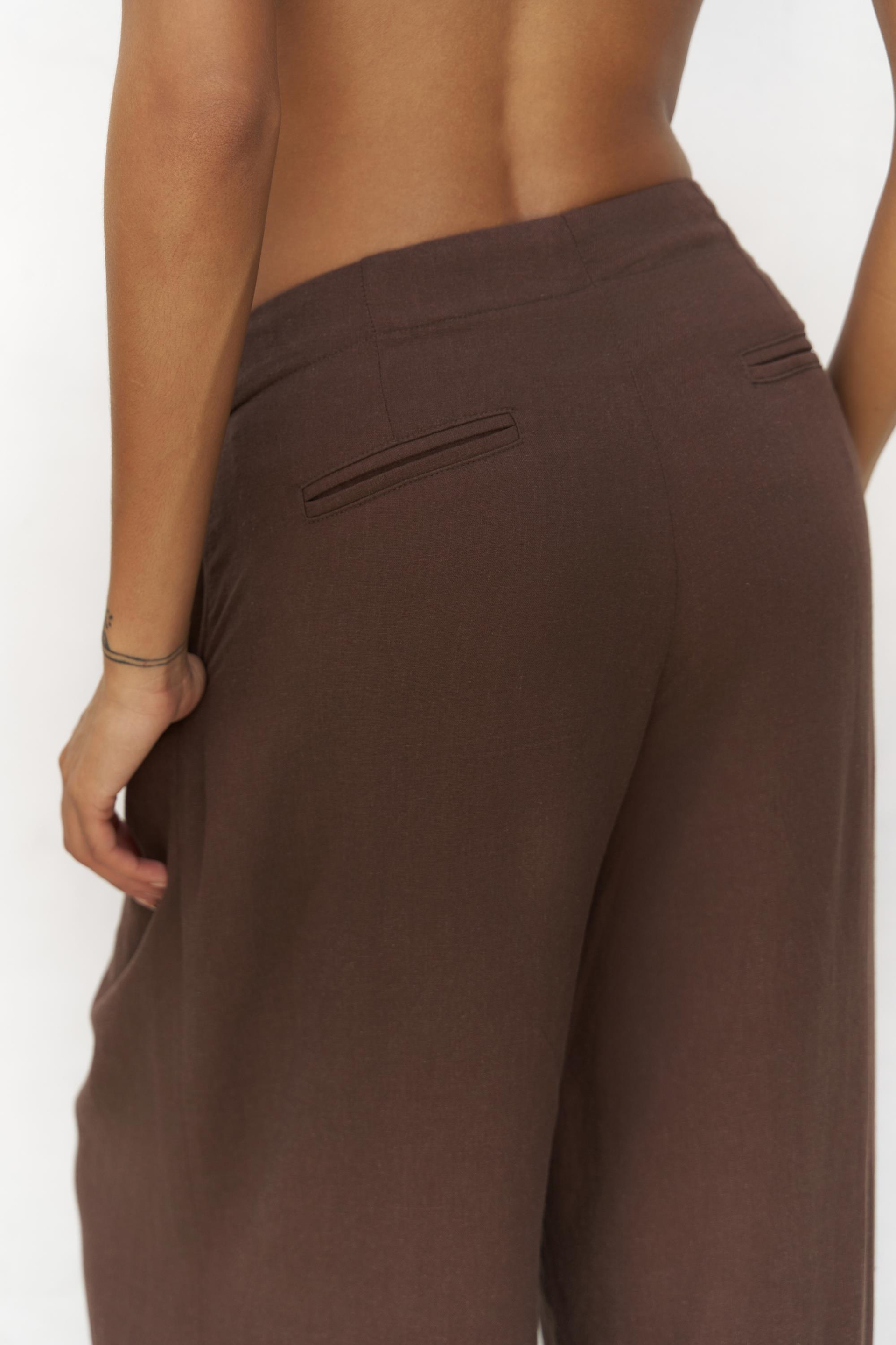 Mahoney Kahve Keten Palazzo Pantolon