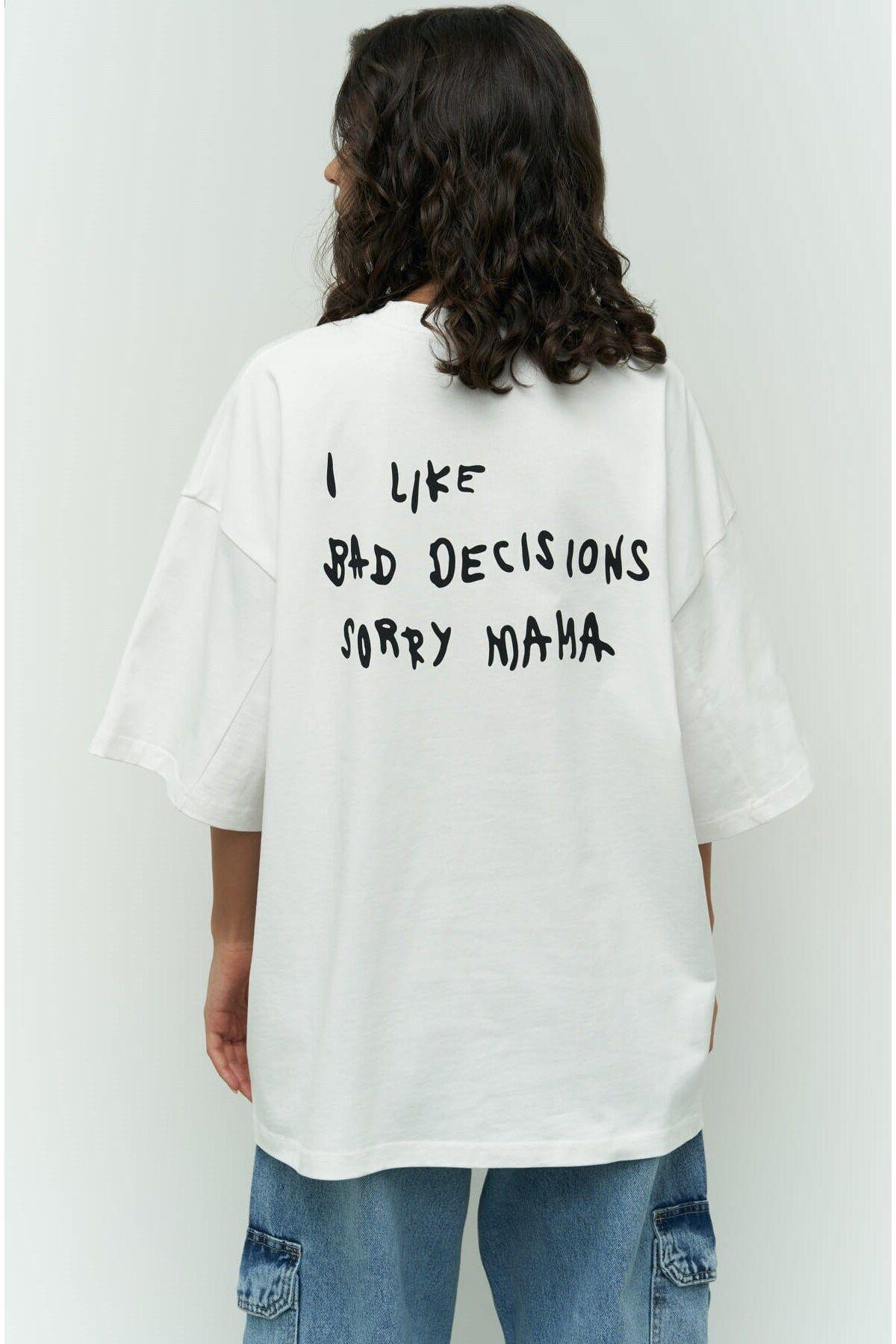 Mai Collection I Like Mama White Oversized T-Shirt