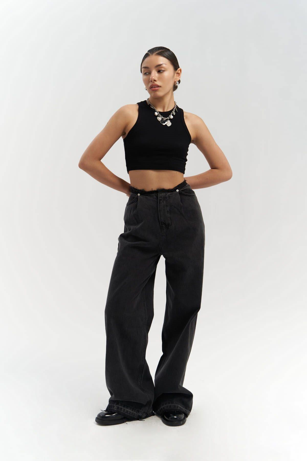 Mai Collection Leony Bel Detay Siyah Jeans