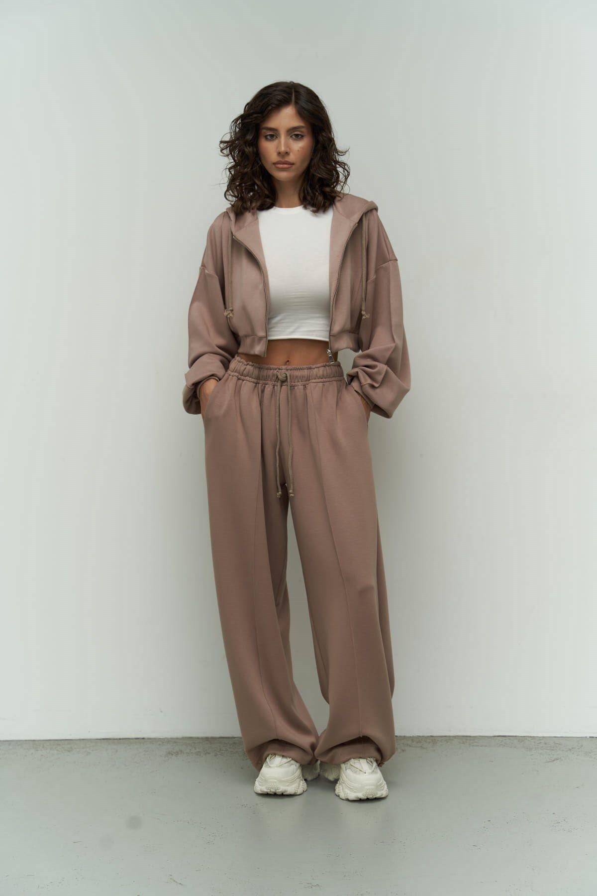 Moon Hooded Taupe Tracksuit Set