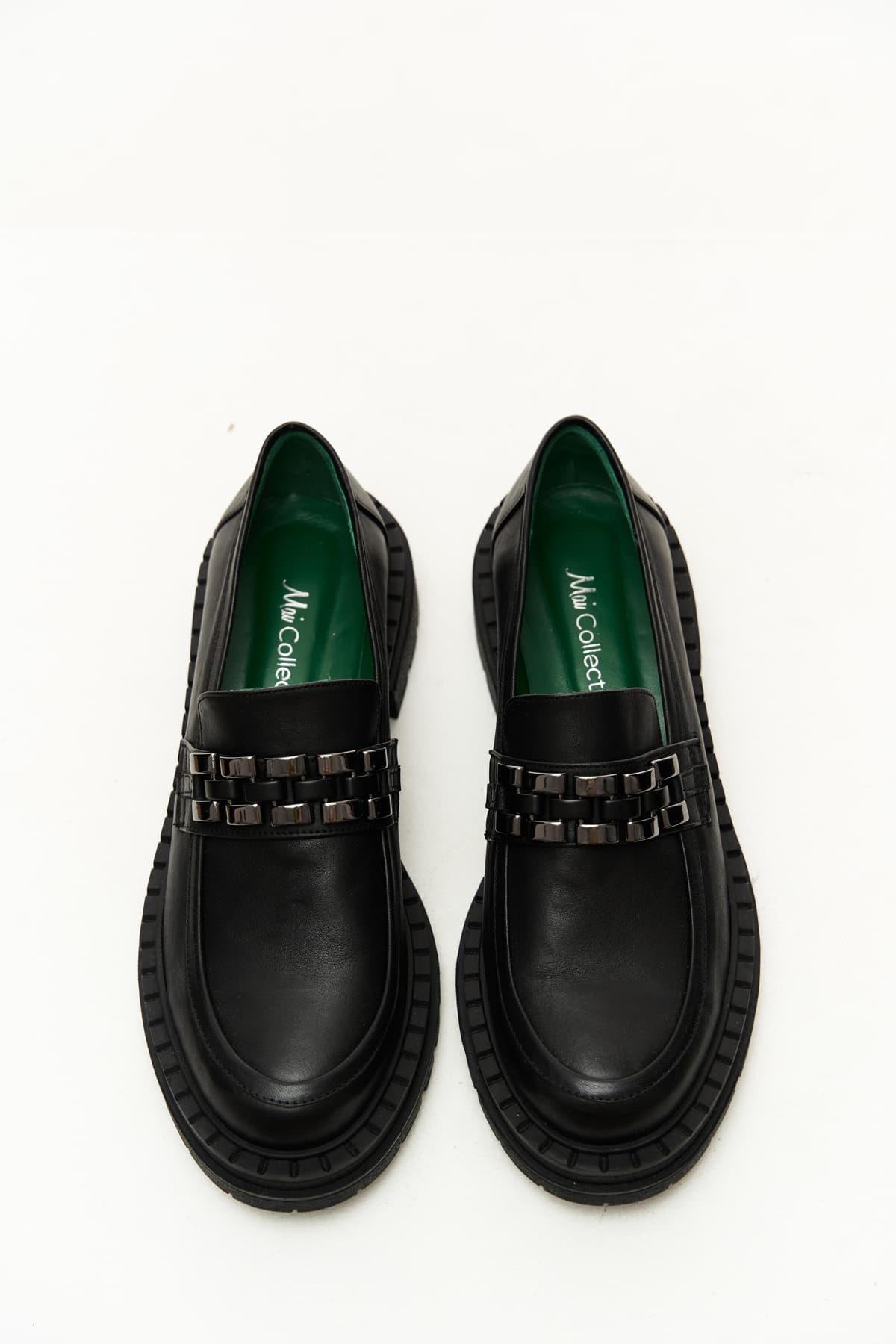 Mai Collection Purple Tokalı Siyah Deri Makosen Ayakkabı