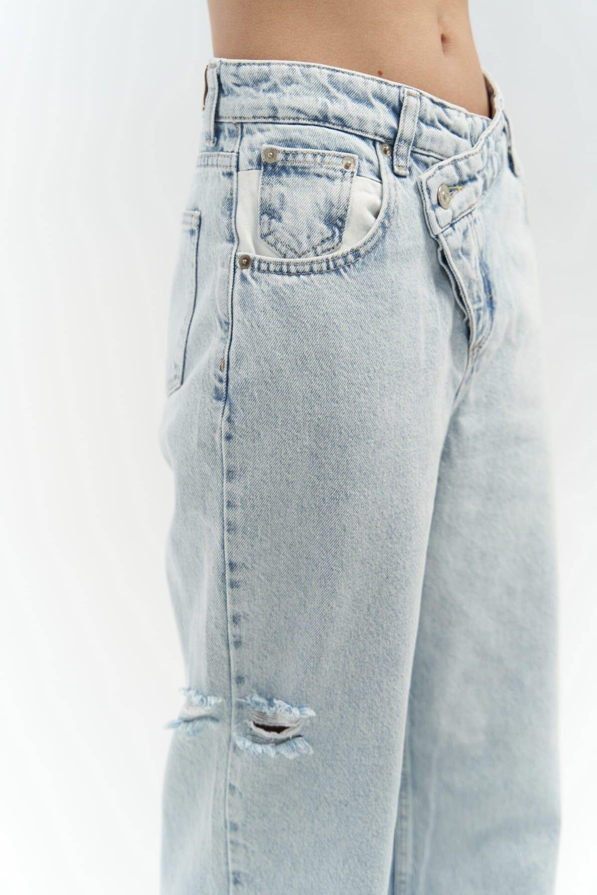 Mai Collection Tansy Buz Mavi Cep Detay Jean Pantolon