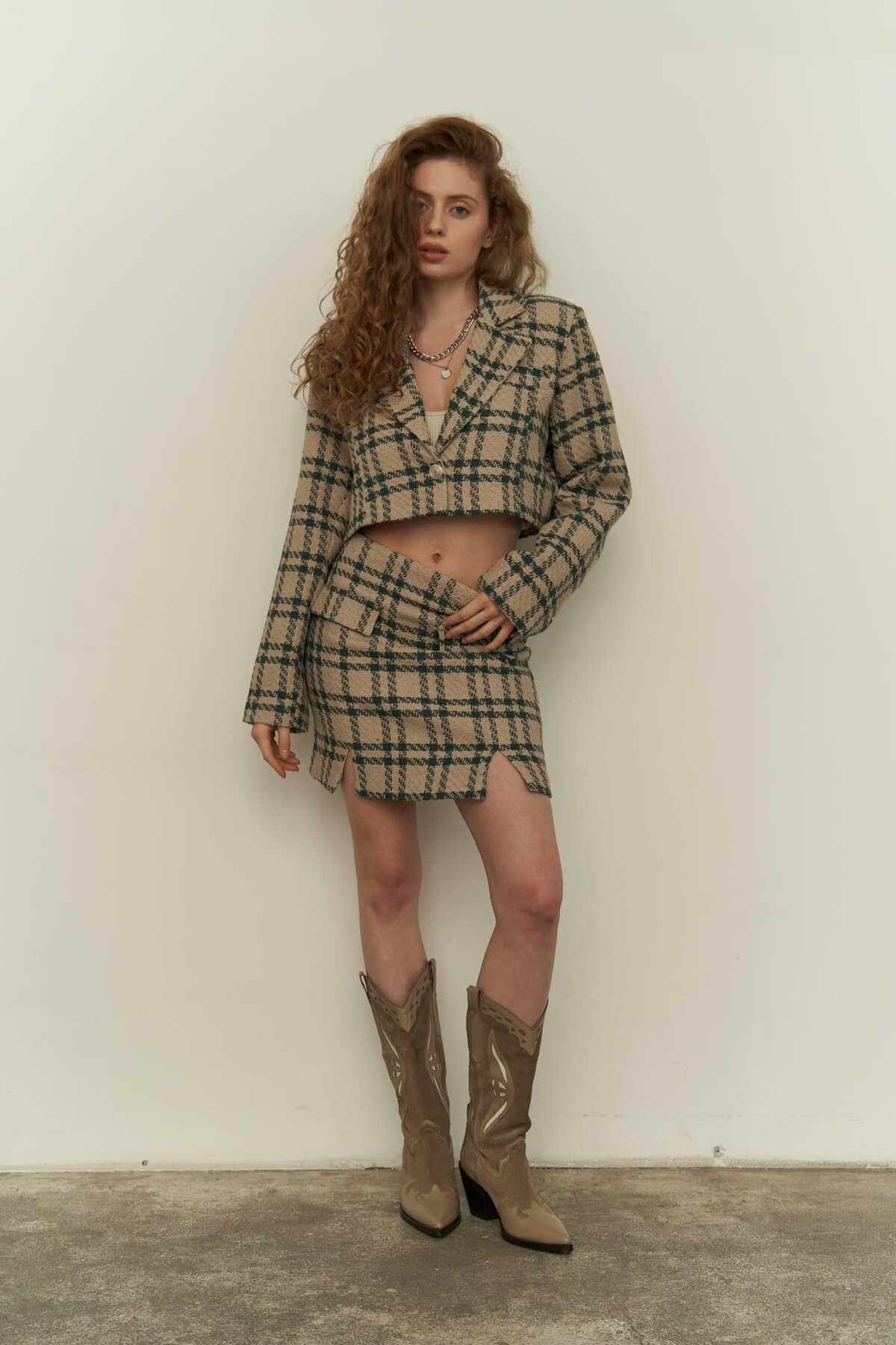 Mai Frankie Yeşil Hasır Keten Etek Takım