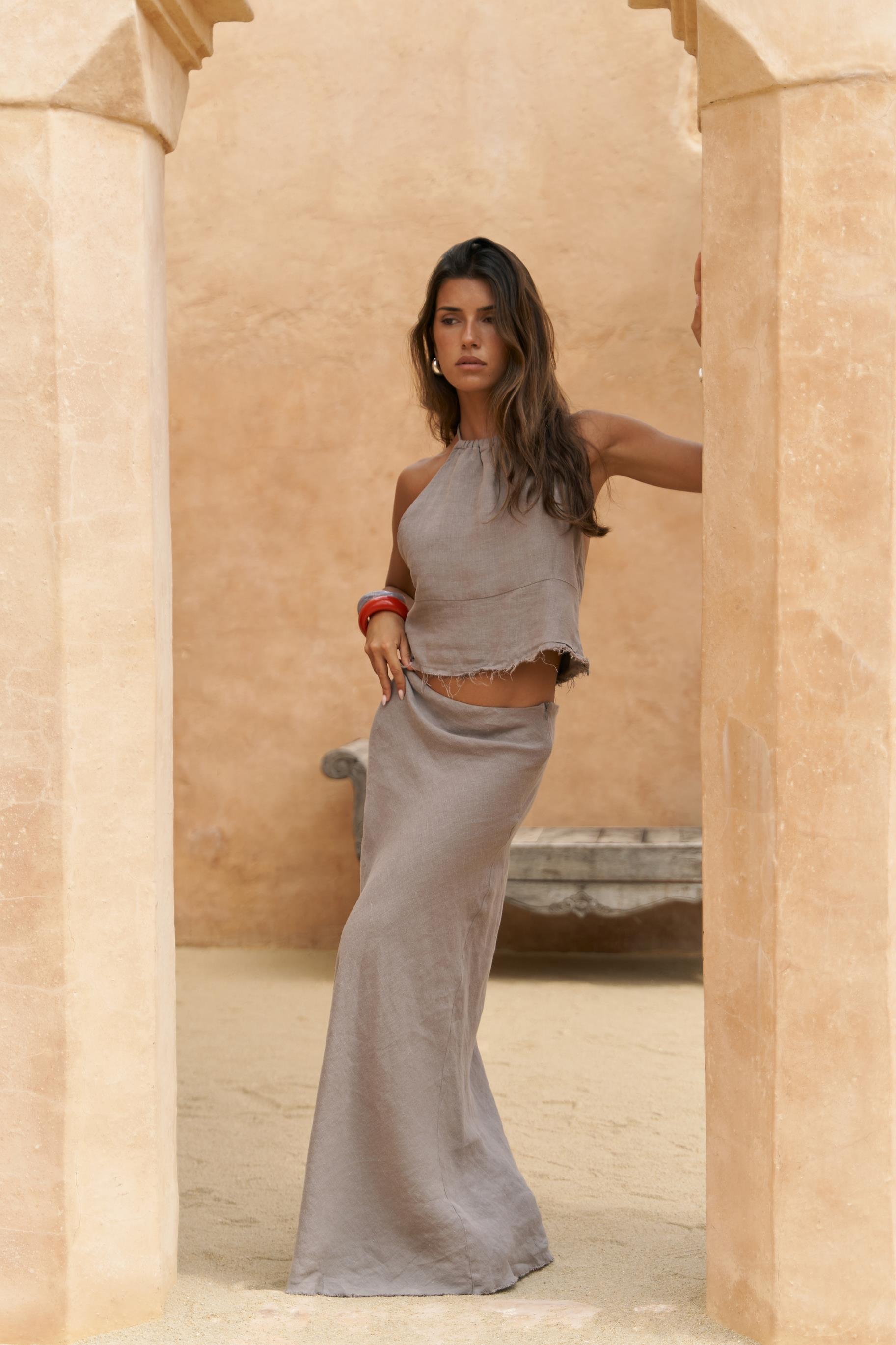 Malmvira Füme Keten Crop Etek Takım