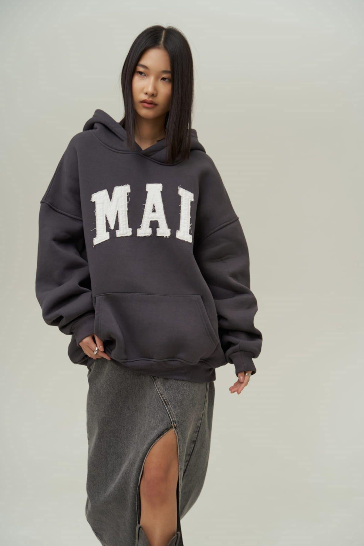 Mai Collection Malvo Mai Emboidered Anthracite Hoodie Sweatshirt