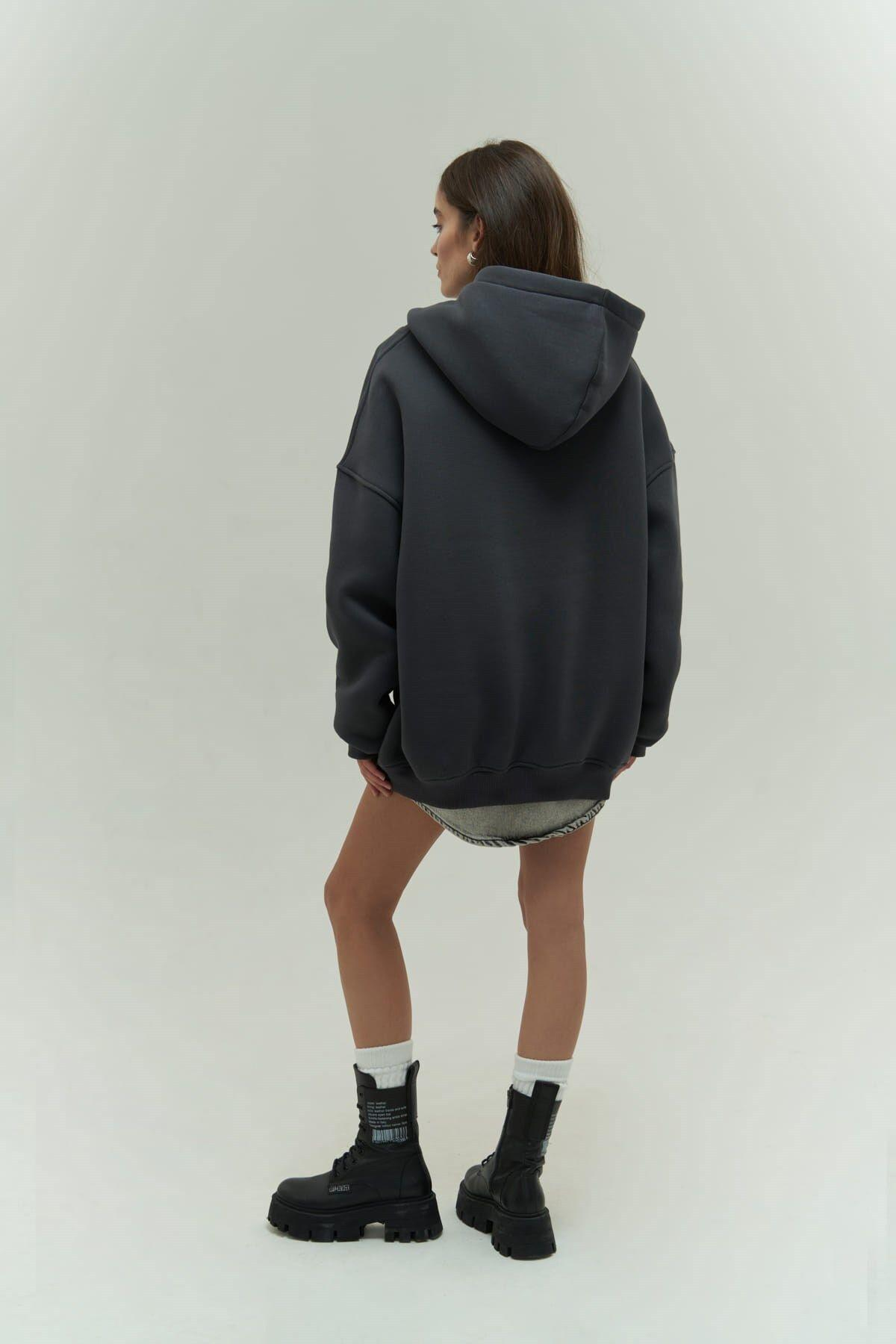 Mai Collection Malvo Mai Emboidered Anthracite Hoodie Sweatshirt