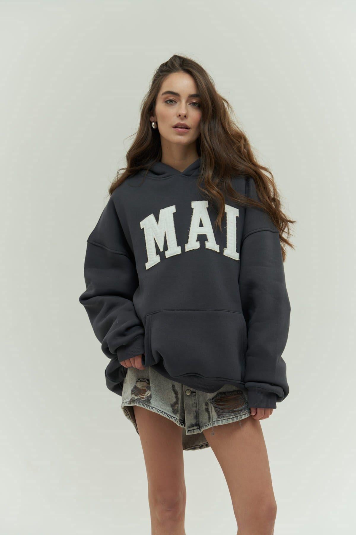 Mai Collection Malvo Mai Emboidered Anthracite Hoodie Sweatshirt