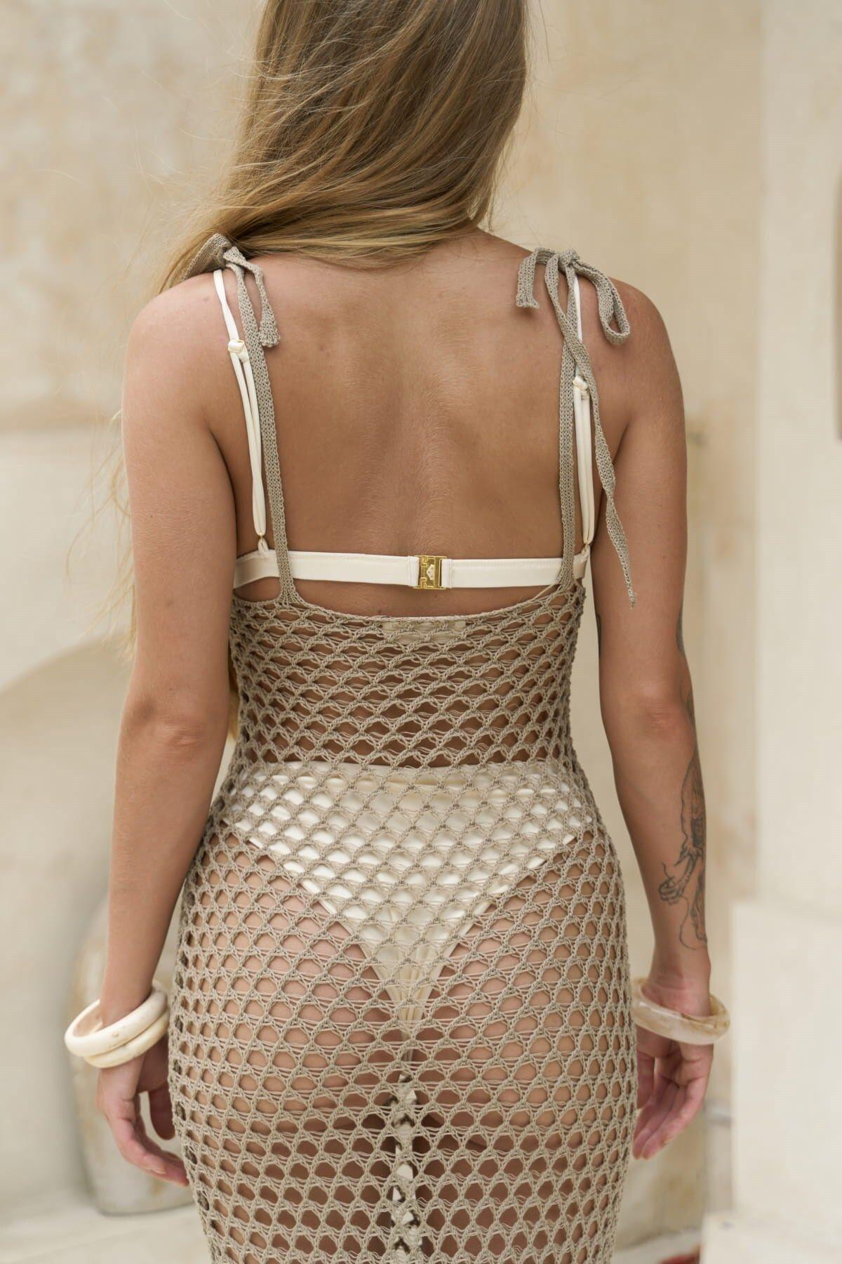 Manly Askılı Vizon Triko Elbise