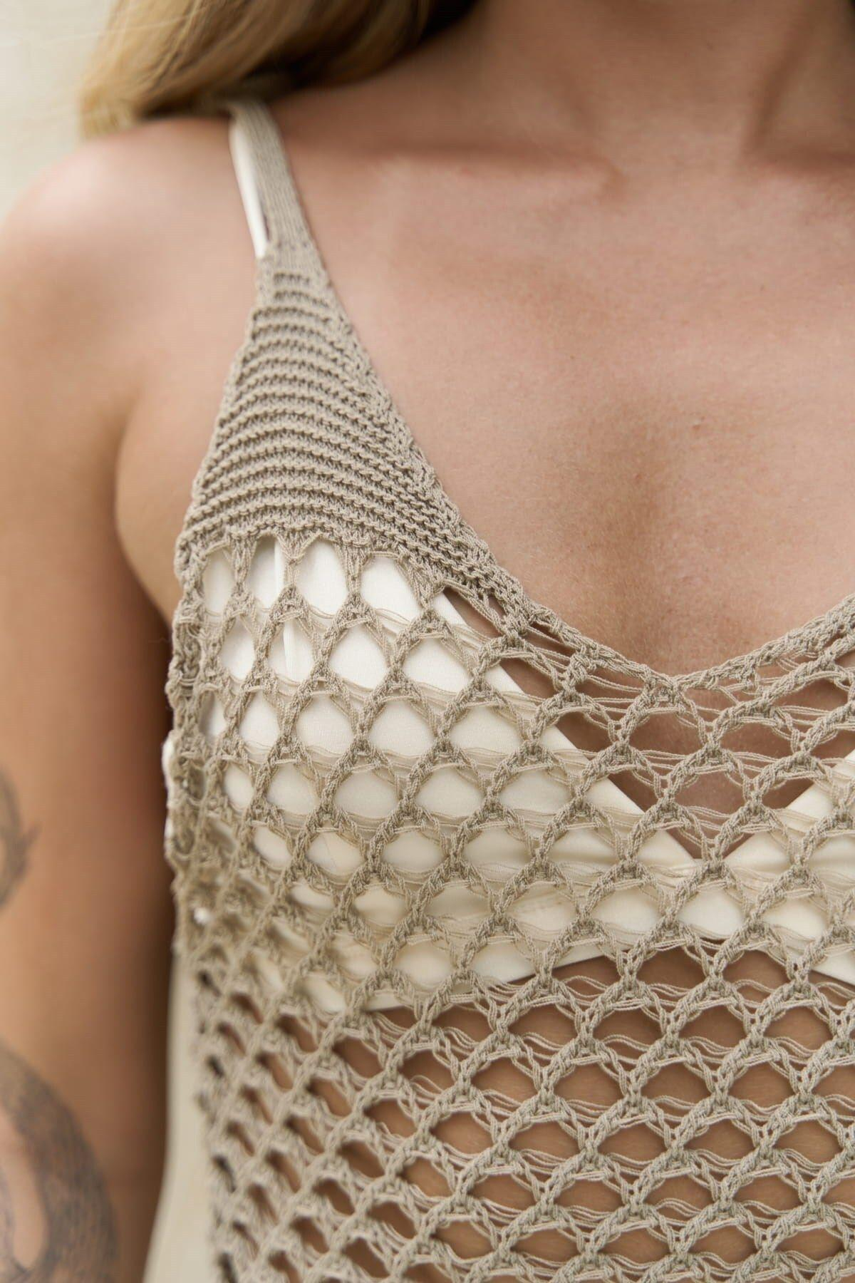 Manly Askılı Vizon Triko Elbise