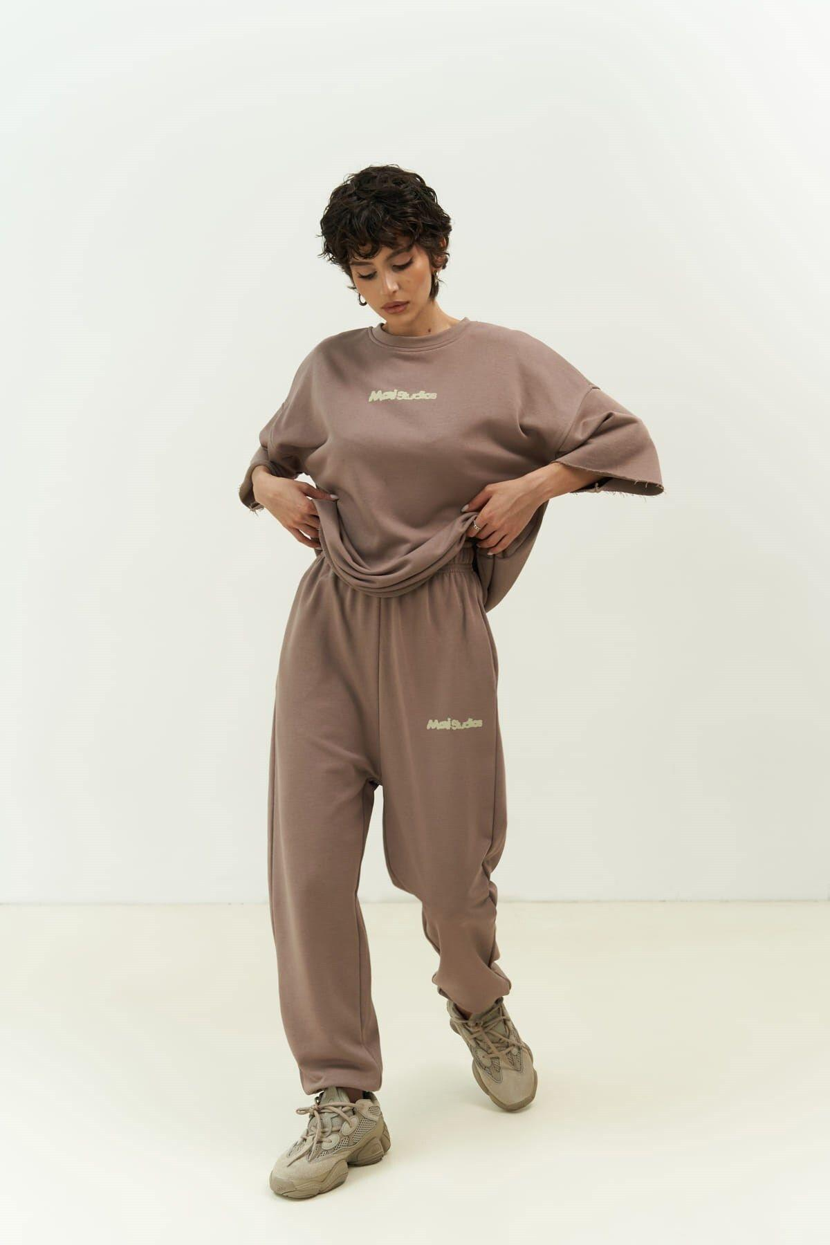 Manno Taupe Gray Cropped Tracksuit