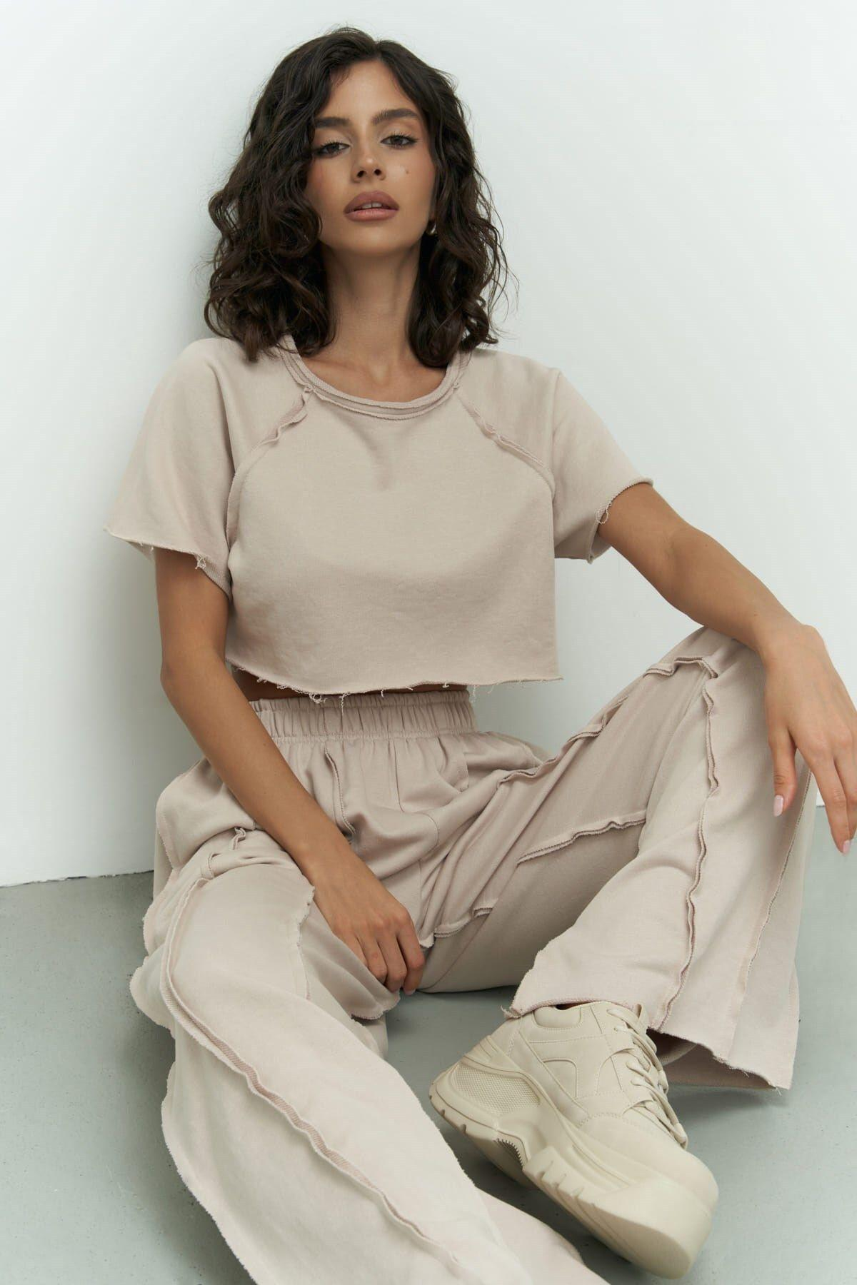 Marcio Beige Crop Tracksuit Set