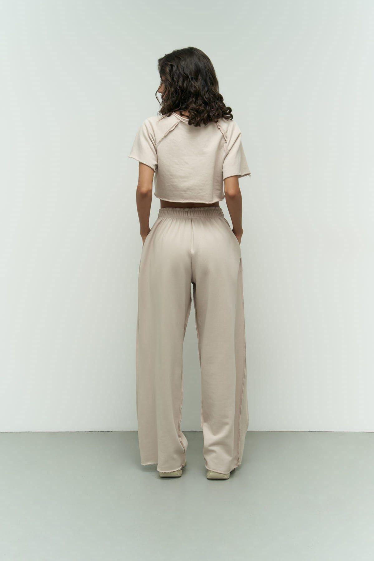 Marcio Beige Crop Tracksuit Set
