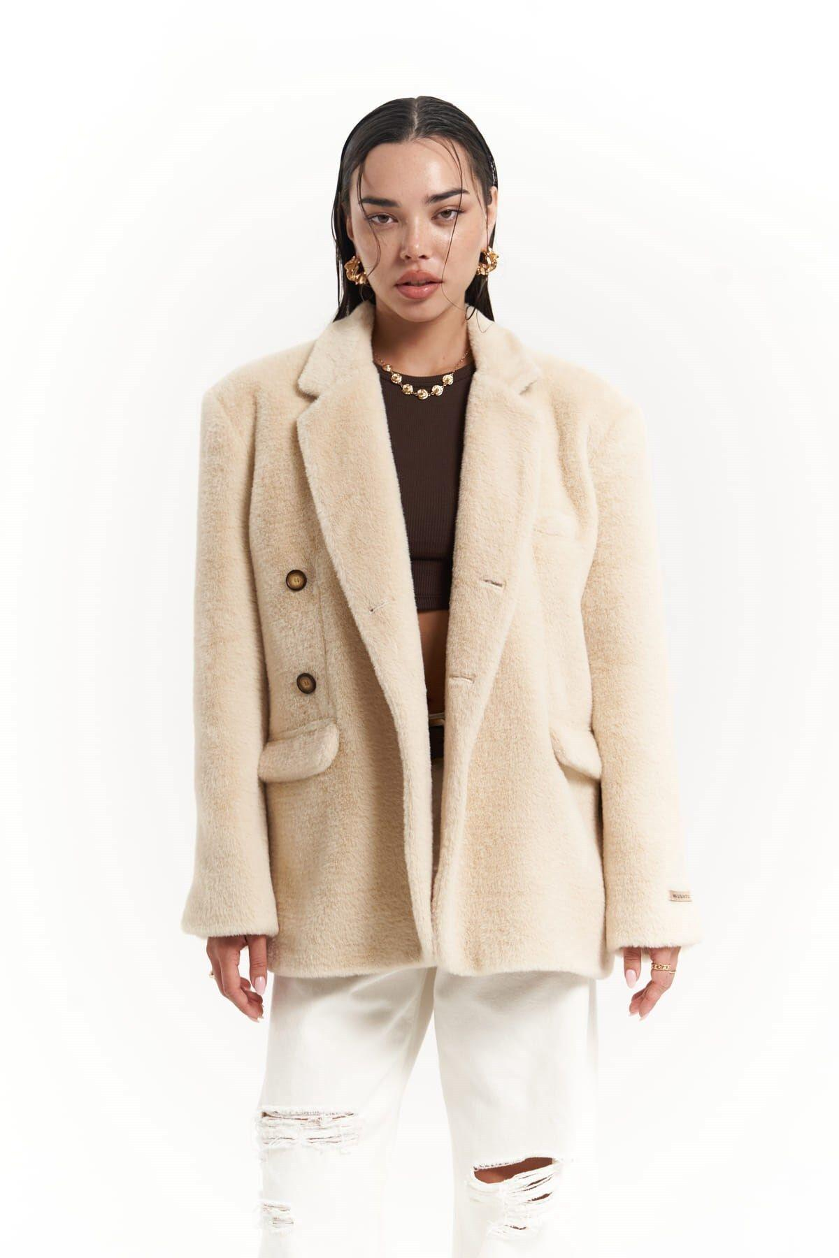 Marisol Yaka Detay Bej Blazer