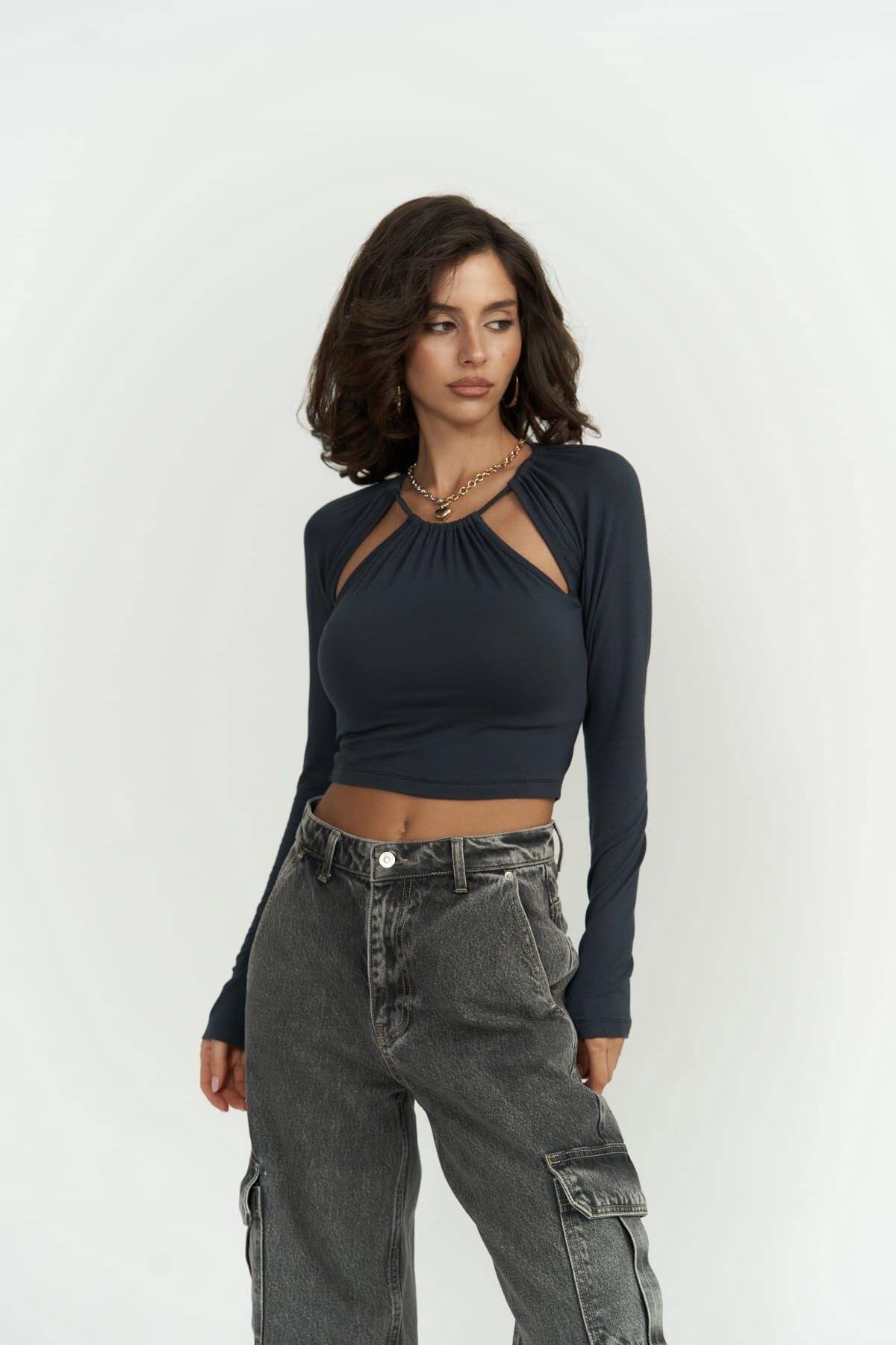 Mastery Long Sleeve Anthracite Blouse