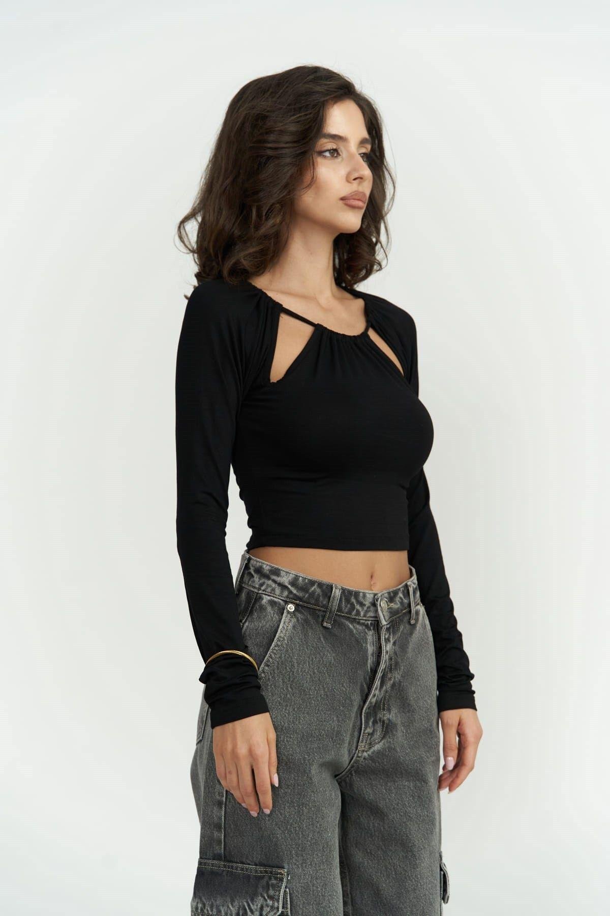 Mastery Long Sleeve Black Blouse