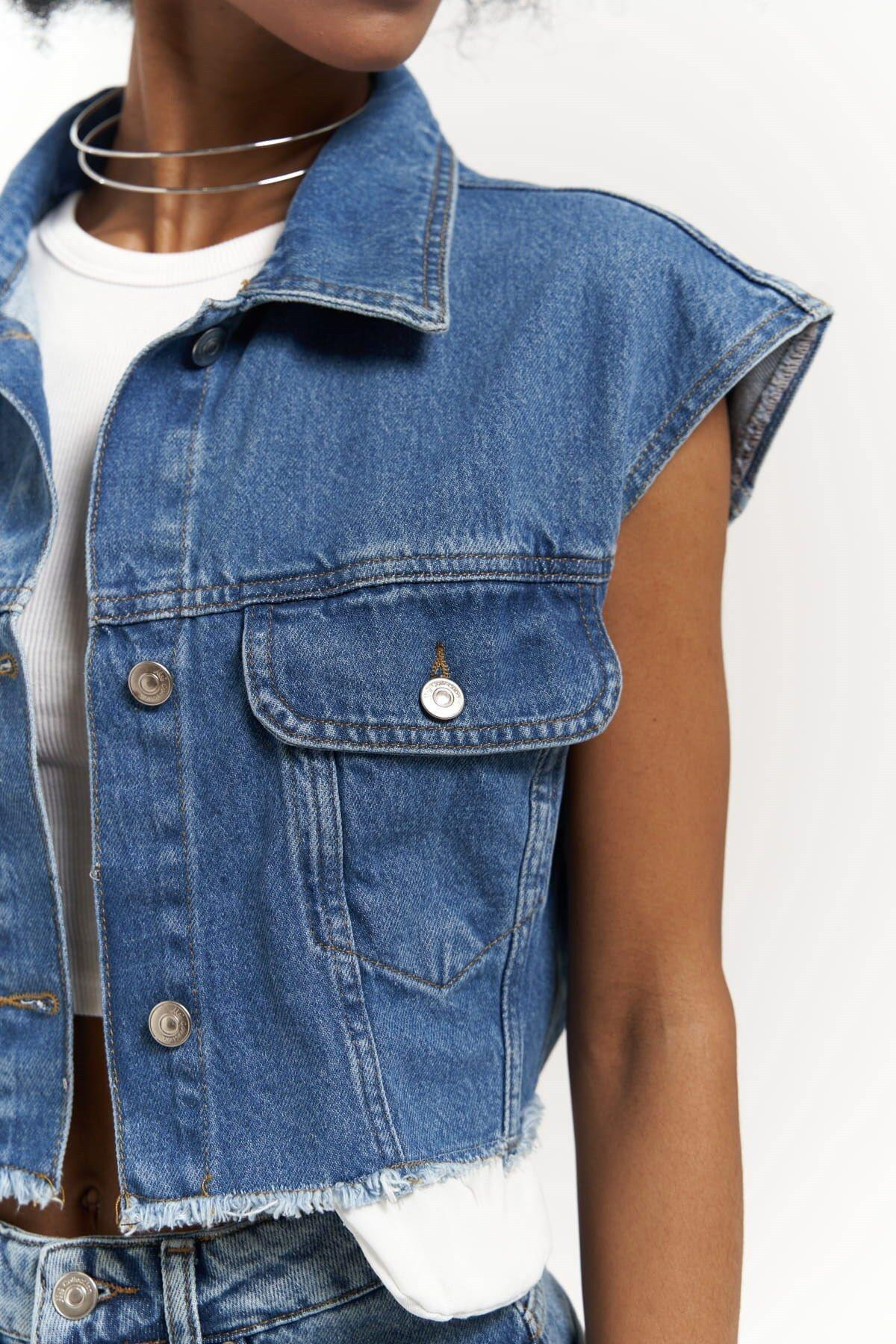 Matin Sıfır Kol Mavi Jean Yelek