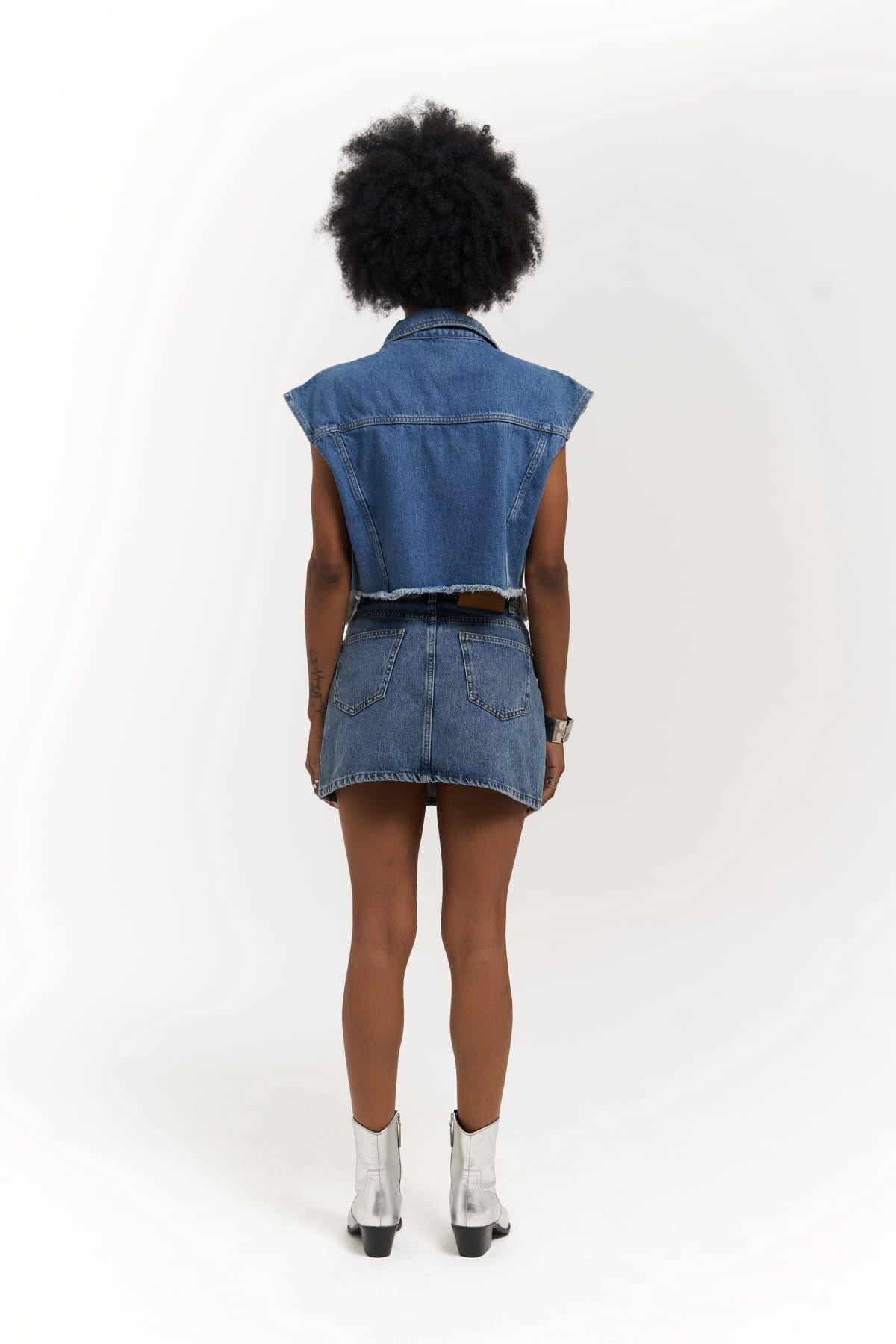 Matin Sıfır Kol Mavi Jean Yelek