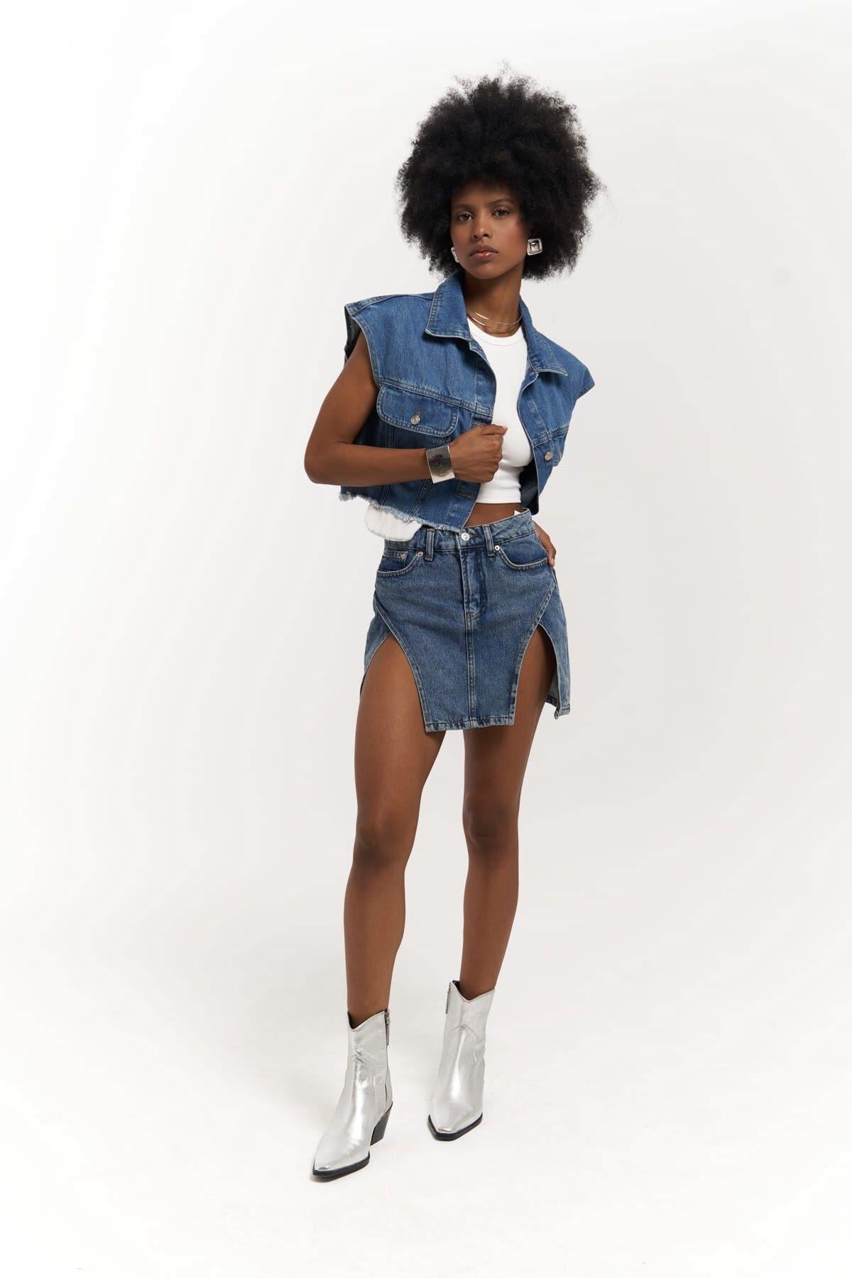 Matin Sıfır Kol Mavi Jean Yelek