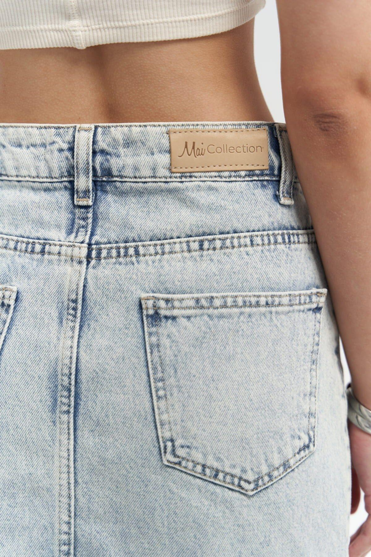 Matteau Püskül Detay Mavi Jean Etek