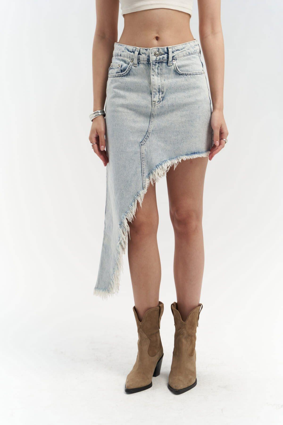 Matteau Püskül Detay Mavi Jean Etek
