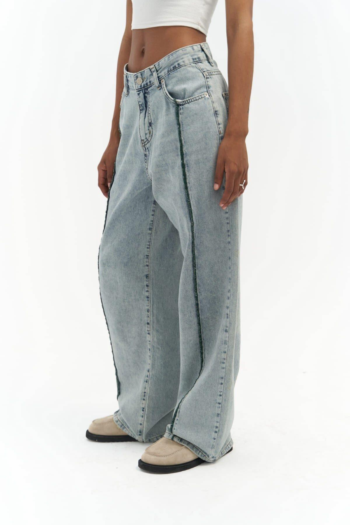 Maude Blue Jeans with Green Stripes