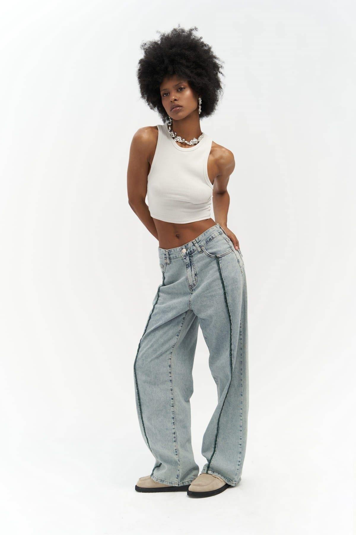 Maude Blue Jeans with Green Stripes