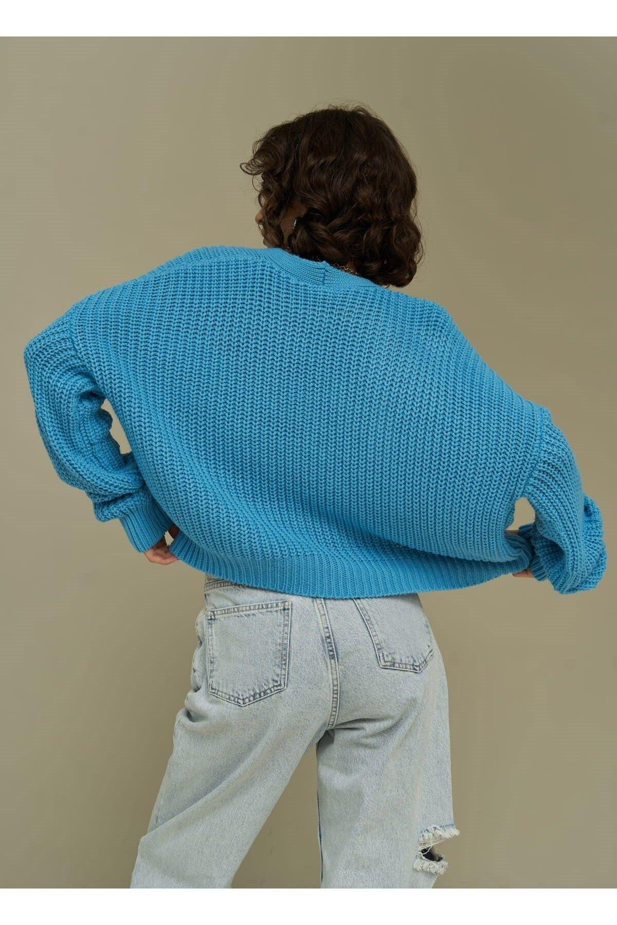 Mai Collection Blue Knit Cardigan