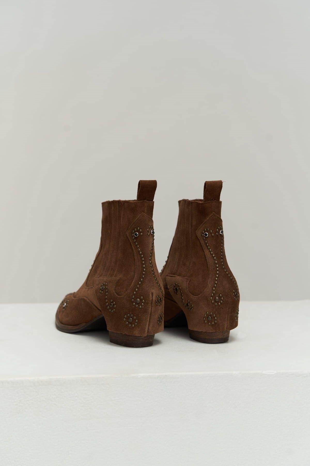 Maxi Zımba Detay Kahverengi Süet Kovboy Bot